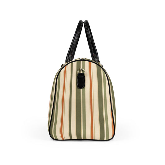 Striped Leather Weekender Bag — Olive & Tan Travel Duffle - Creations by Chris and Carlos