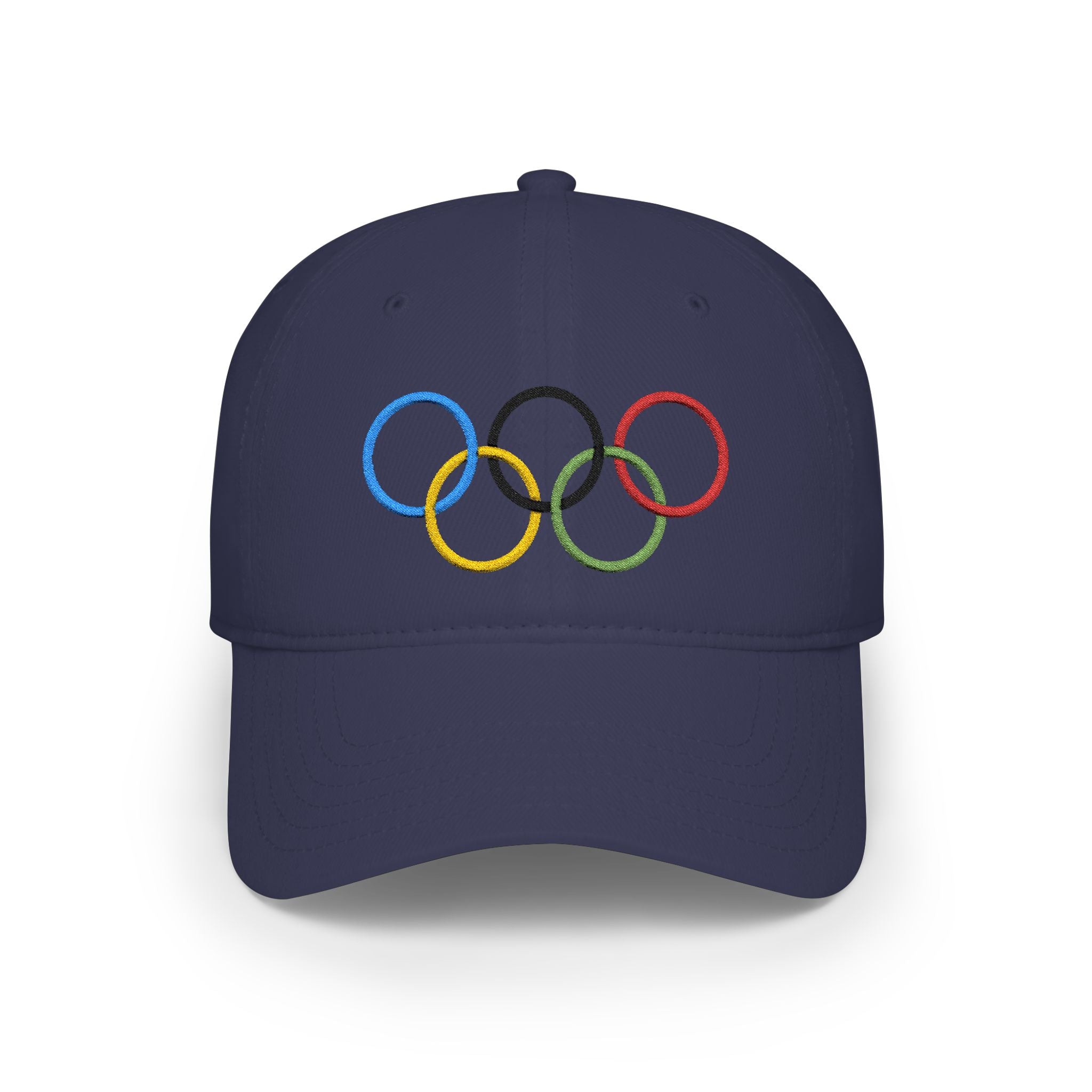 Olympic Rings Embroidered Baseball Cap — Red Low Profile Sport Hat - Creations by Chris and Carlos