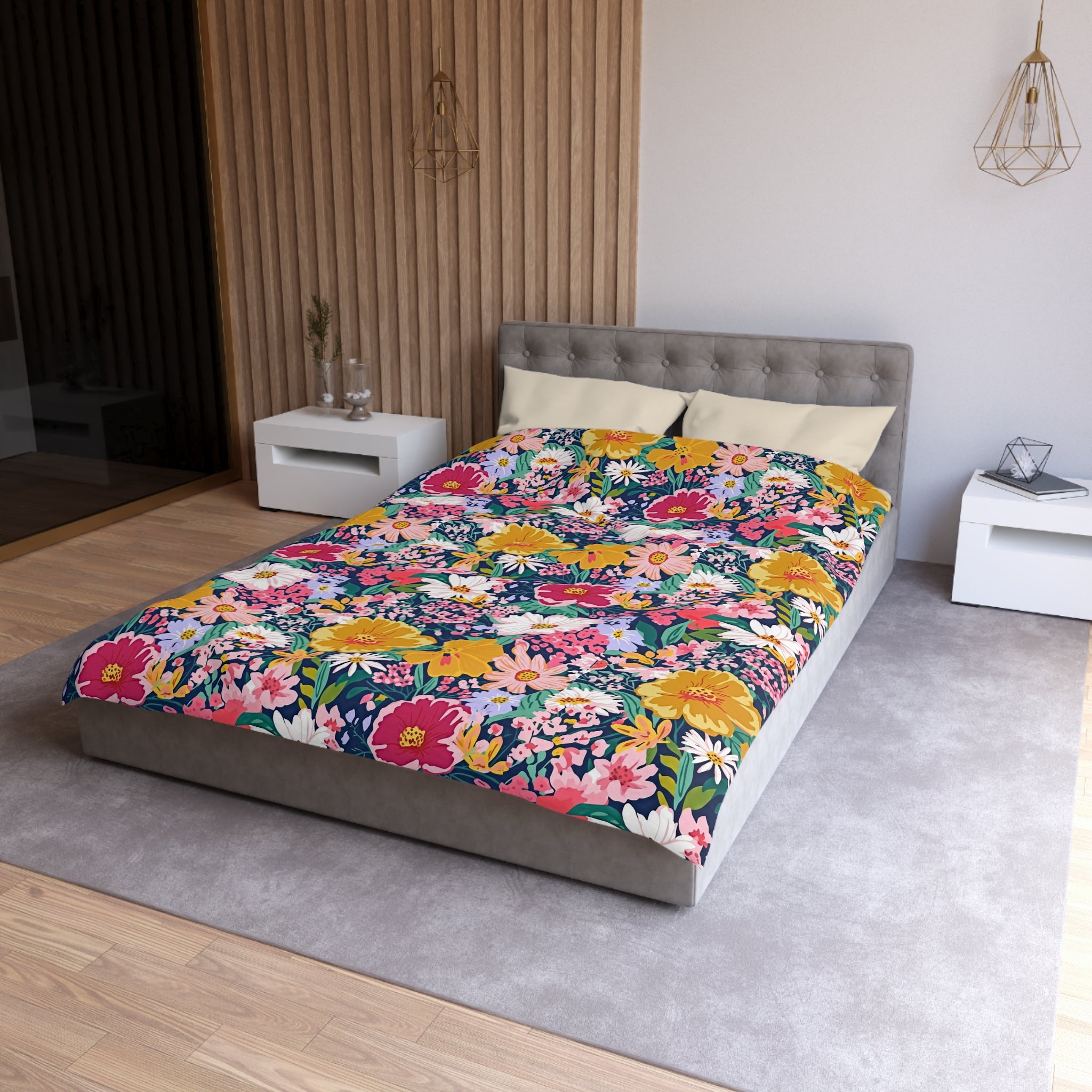 The Artisanal Flora Gallery Floral Duvet Cover — Bright Garden Bloom Microfiber Bedding - Creations by Chris and Carlos