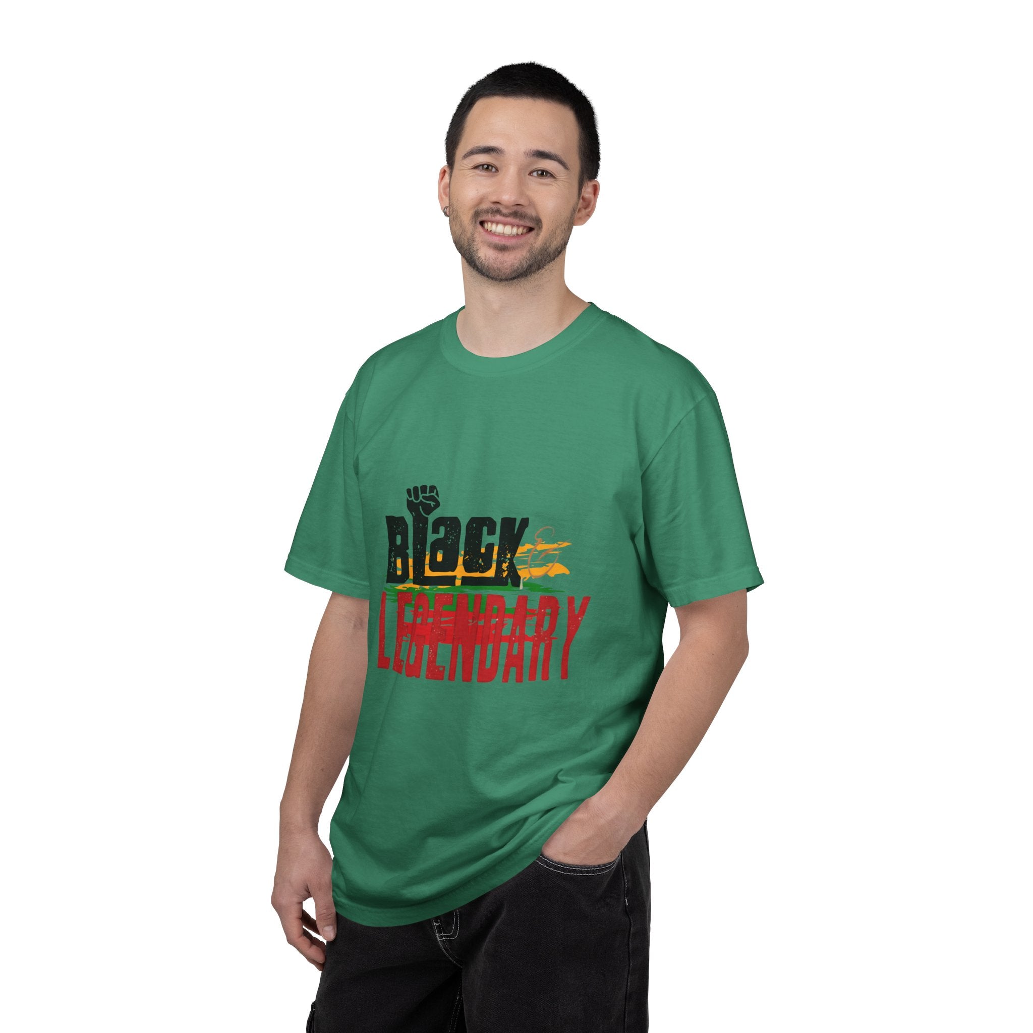 Black History Month- Legendary T‑Shirt "Black Is Legendary" Graphic Tee (Pan-African Colors) - Creations by Chris and Carlos