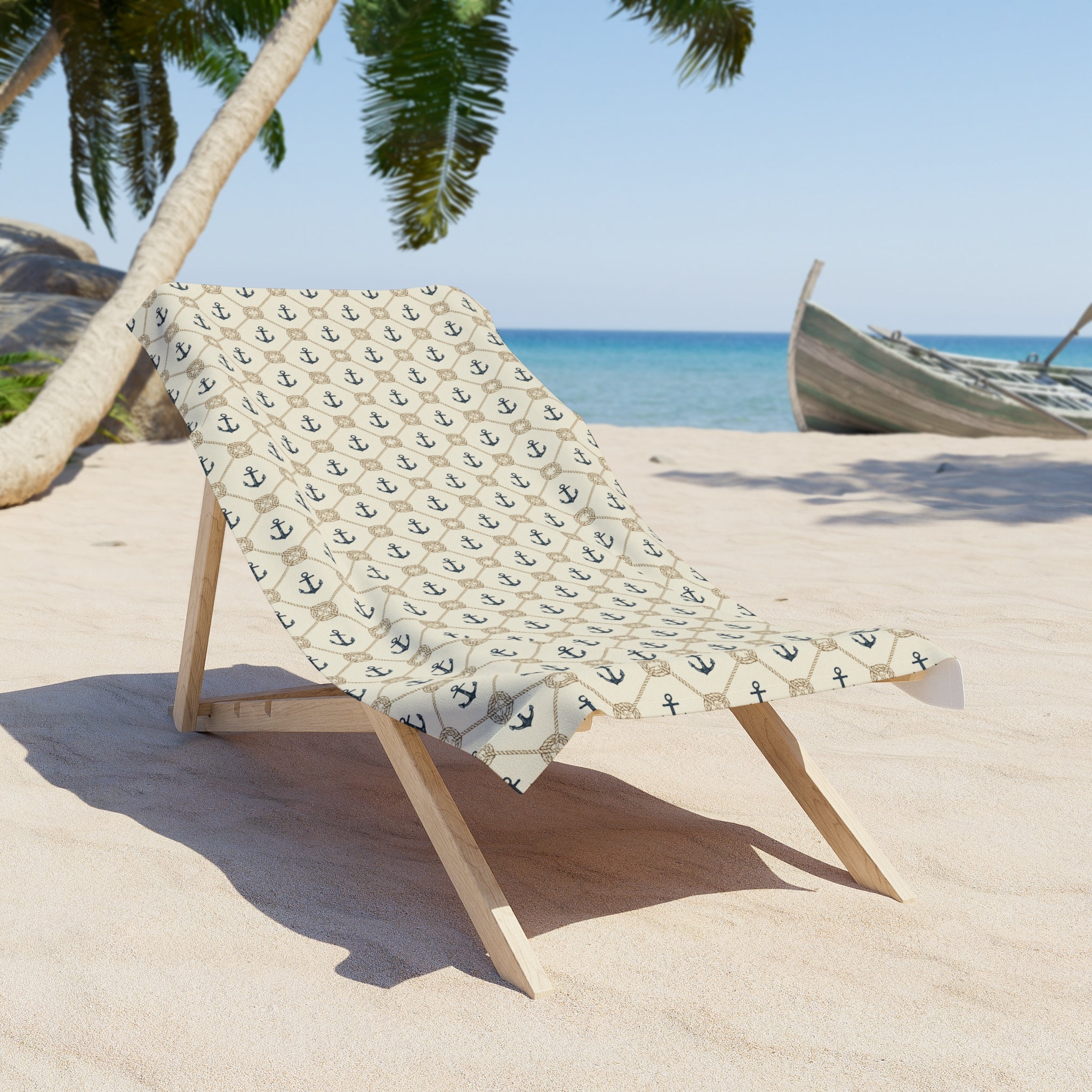 Nautical Anchor Pattern Beach Towel — Vintage Coastal Striped Anchor Print - Creations by Chris and Carlos