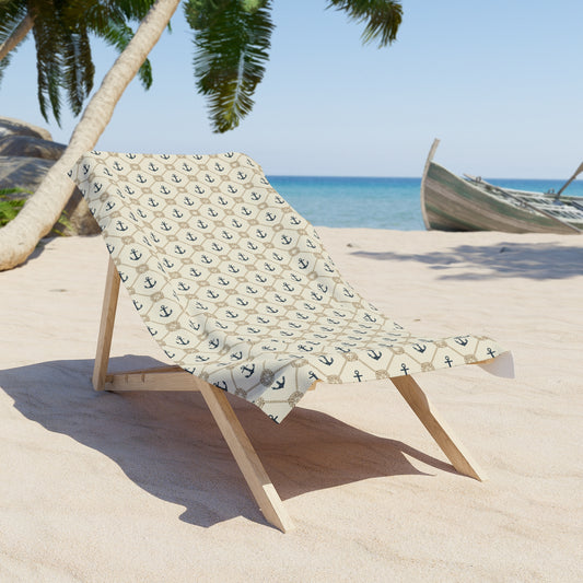 Nautical Anchor Pattern Beach Towel — Vintage Coastal Striped Anchor Print - Creations by Chris and Carlos