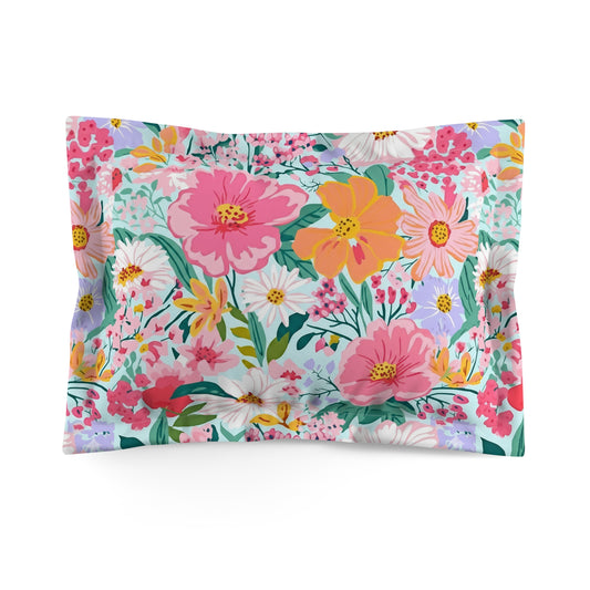 The Artisanal Flora Gallery Floral Garden Pillow Sham — Bright Pink & Yellow Microfiber Floral Bedding - Creations by Chris and Carlos