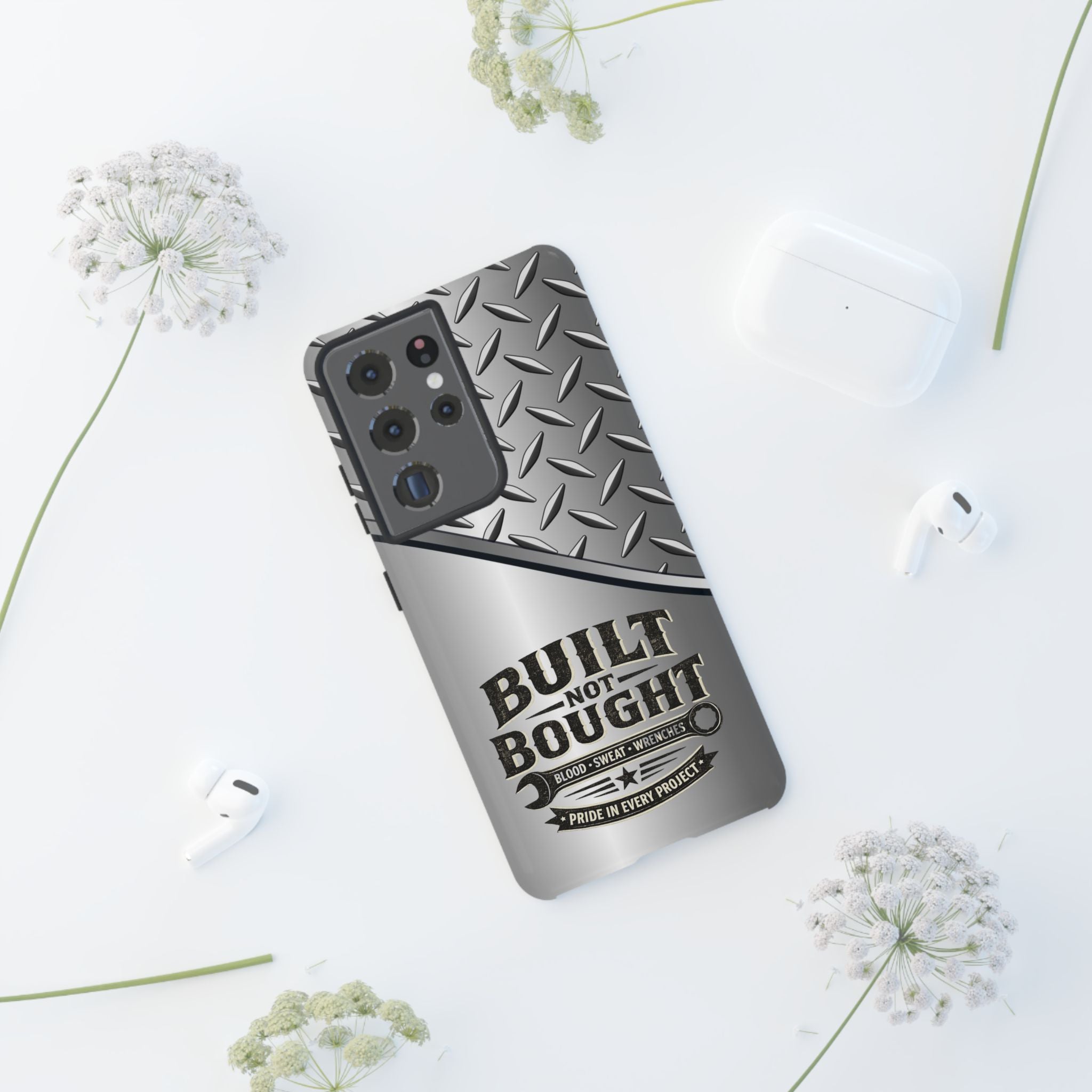 Built Not Bought Metal Diamond-Plate Phone Case — Rugged Tool Lover Gift - Creations by Chris and Carlos