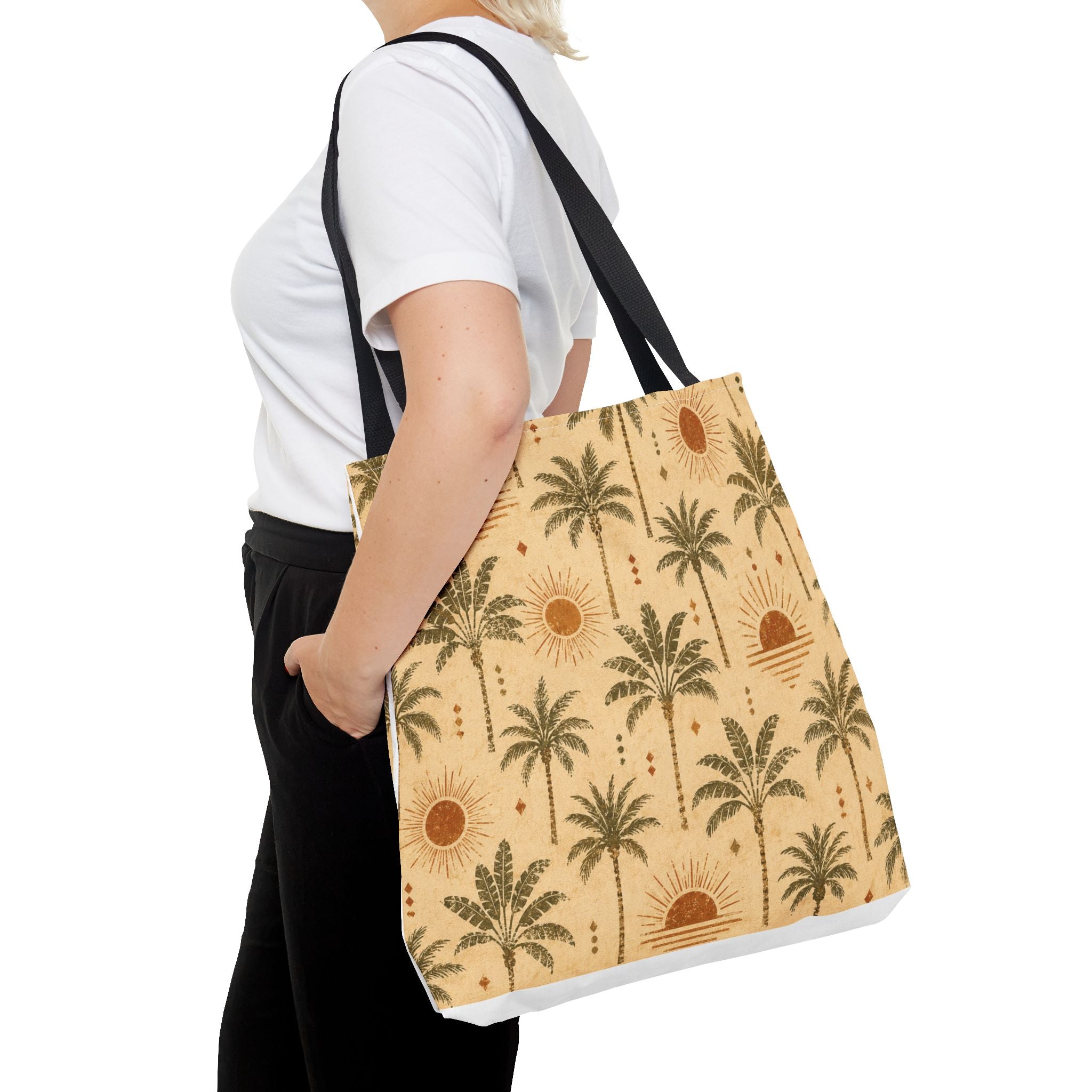 Palm Tree Sunset Tote Bag – Vintage Tropical Canvas Beach Shopper - Creations by Chris and Carlos