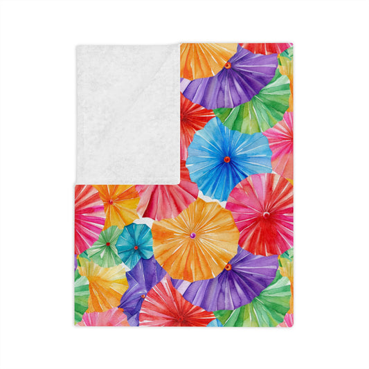Sol y Alegría (Sun and Joy) Collection- Cactus Succulent Pattern Microfiber Blanket Soft Velveteen Throw for Home & Garden LoversTropical Parasol Velveteen Microfiber Blanket — Bright Floral Beach Umbrella Print, Cozy Travel & Home Throw - Creations by Chris and Carlos