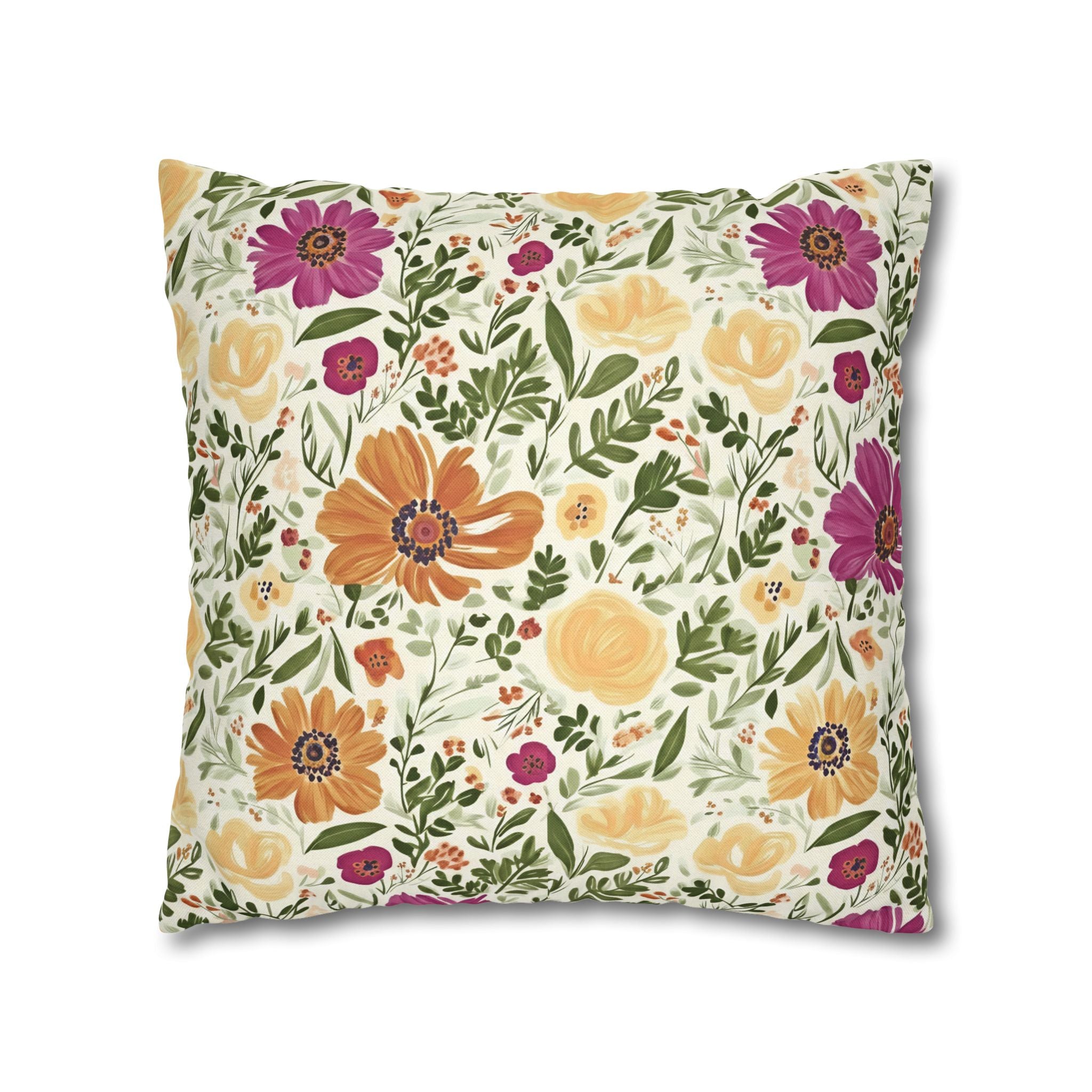 The Artisanal Flora Gallery Floral Cottage Garden Pillowcase — Yellow & Magenta Bloom Square Pillow - Creations by Chris and Carlos