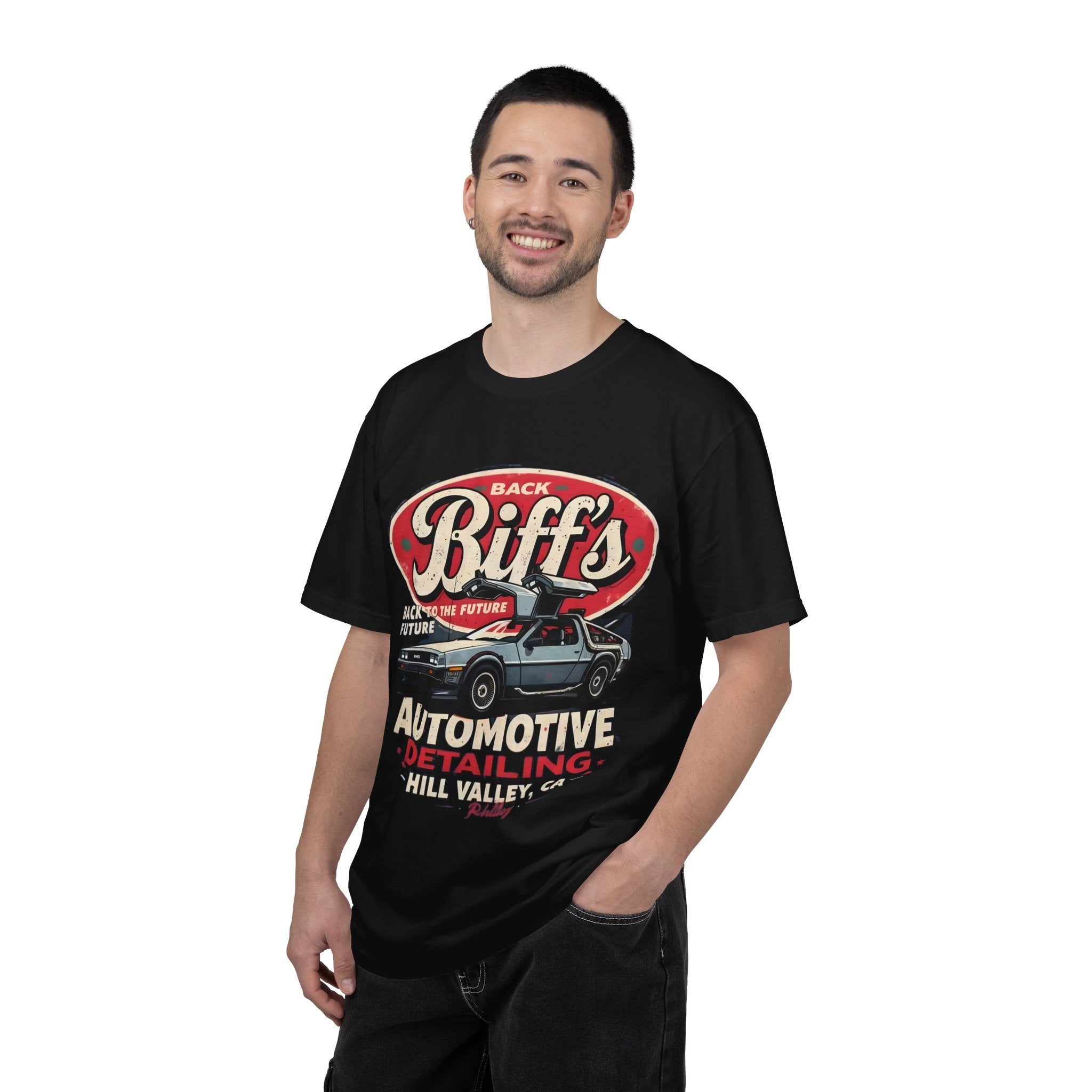 Biff's Automotive Detailing T-Shirt — Back to the Future DeLorean Graphic - Creations by Chris and Carlos