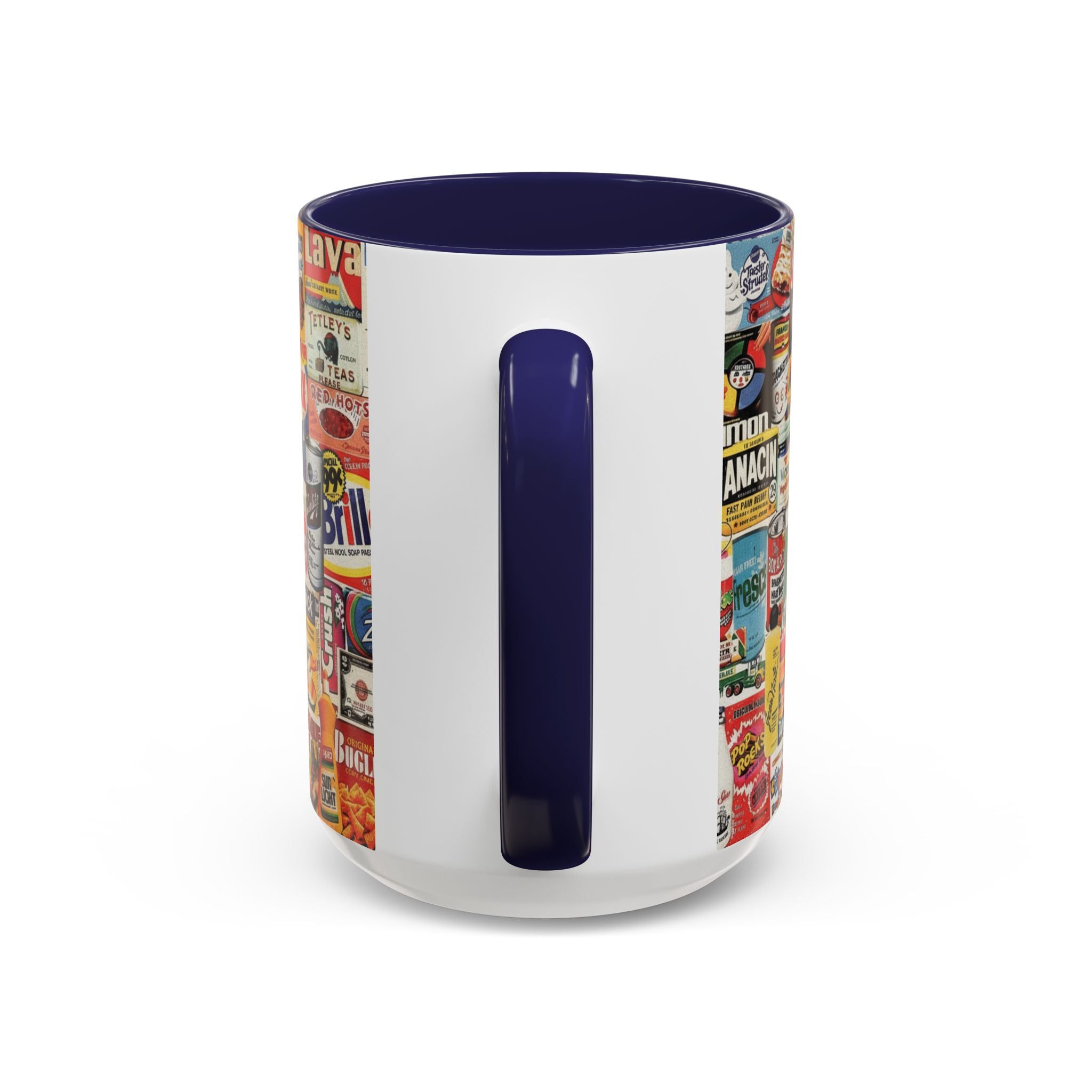Vintage Retro Ads Coffee Mug — Collage of Classic Brand Labels (11/15oz Accent Mug) - Creations by Chris and Carlos