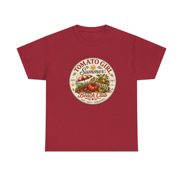 Old Soul Mercantile | Tomato Girl Summer Beach Club Tee — Retro Garden Vegetable Graphic T-Shirt