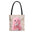 Cute Pink Plush Monster Tote Bag — Winking Character Holding Diet Cola, All-Over-Print