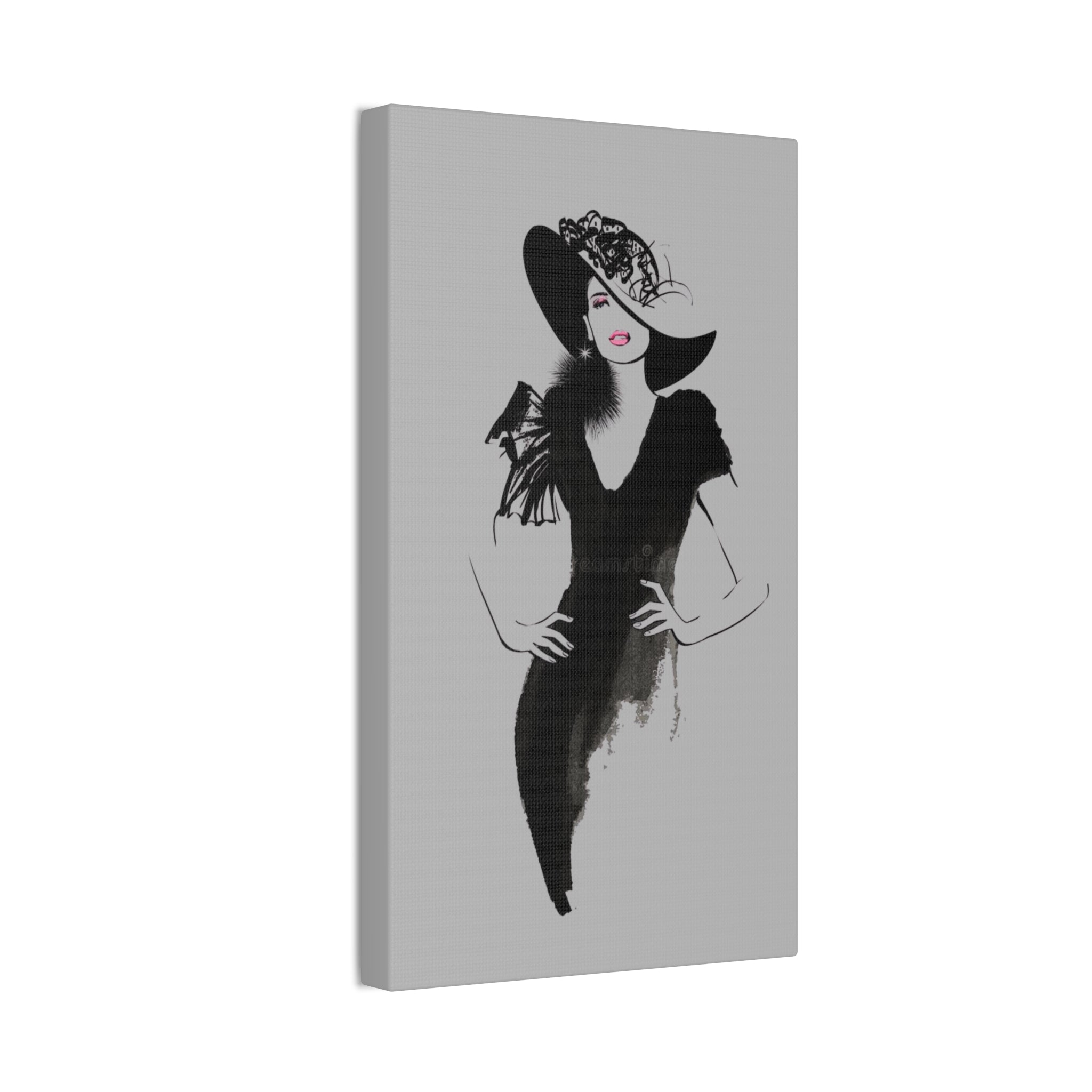 Fashion Illustration Canvas Wall Art — Elegant Lady in Black Hat - Creations by Chris and Carlos