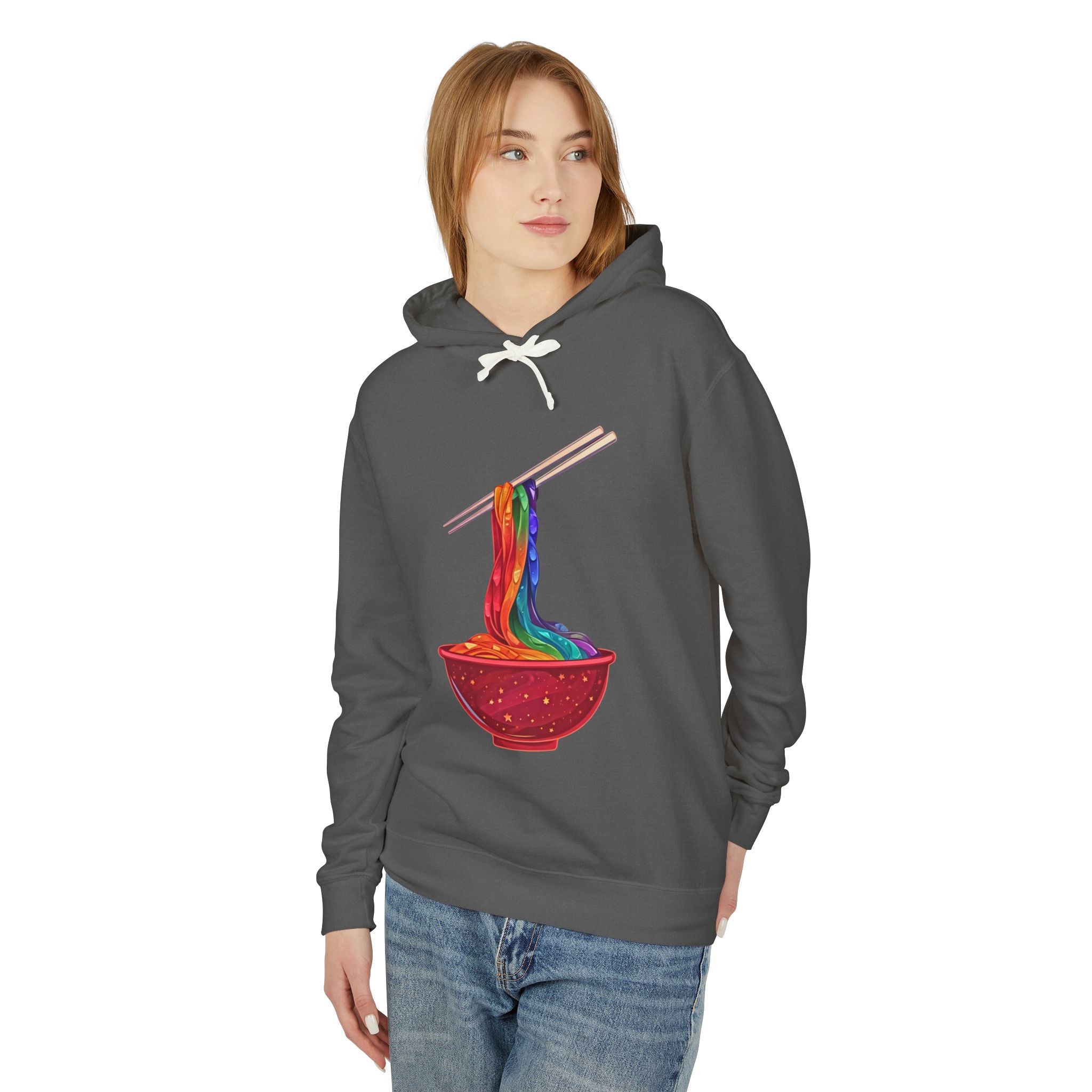 Rainbow Ramen Hoodie — Colorful Noodle Bowl Graphic Sweatshirt - Creations by Chris and Carlos