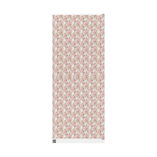 Easter Floral Woodgrain Wrapping Paper Roll — Pink Cherry Blossom Gift Wrap - Creations by Chris and Carlos