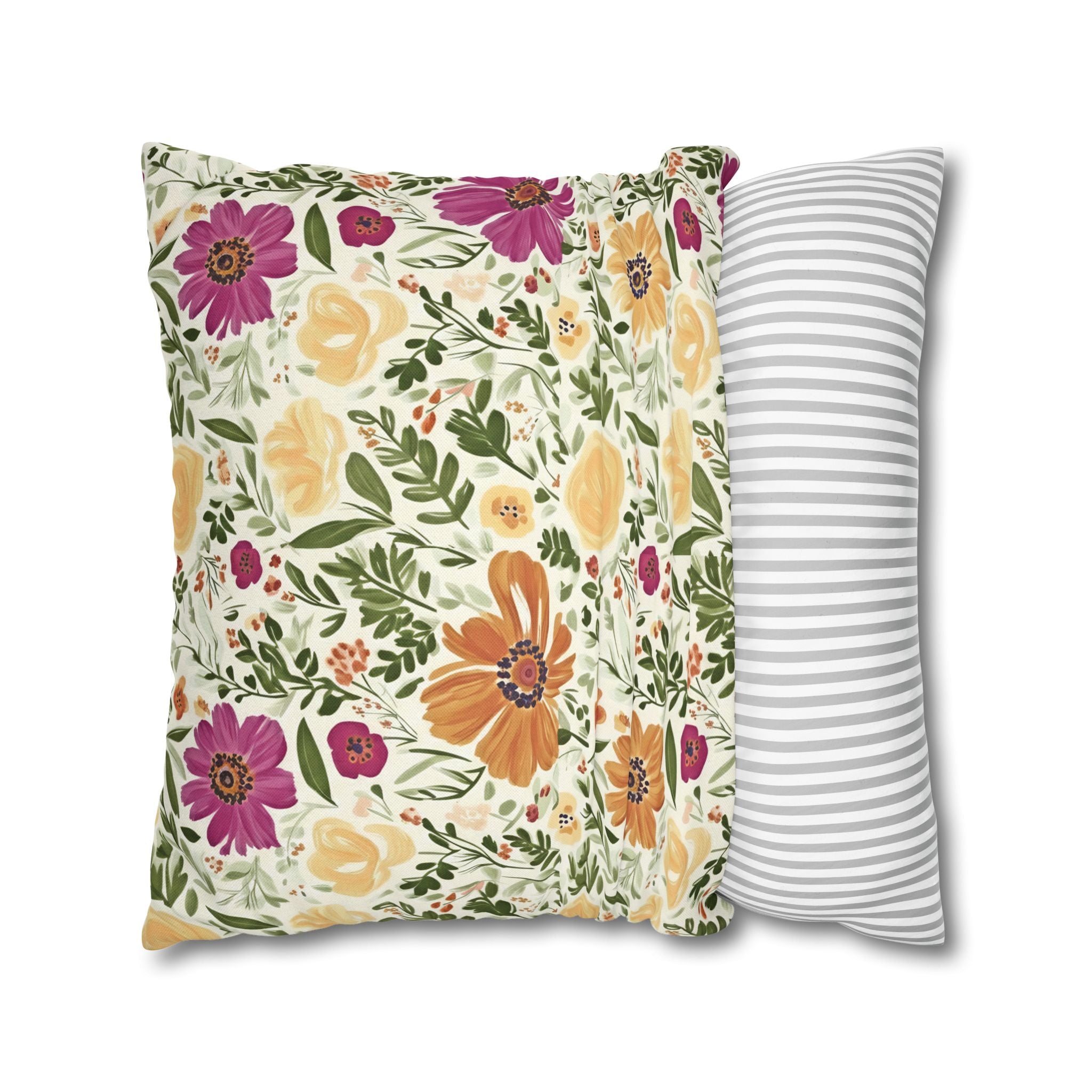 The Artisanal Flora Gallery Floral Cottage Garden Pillowcase — Yellow & Magenta Bloom Square Pillow - Creations by Chris and Carlos