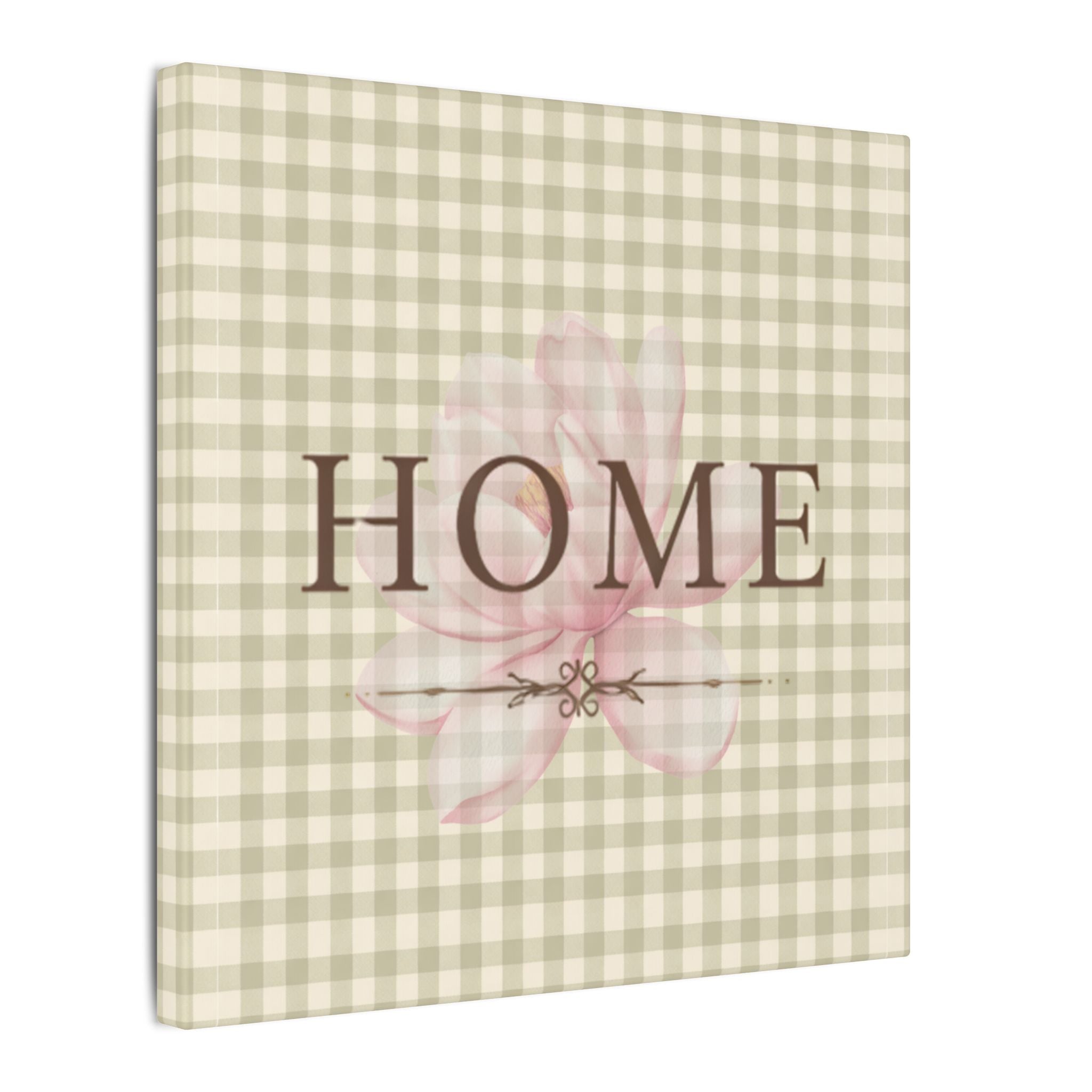 Home Plaid Canvas Wall Art — Floral Gingham "HOME" Sign - Creations by Chris and Carlos