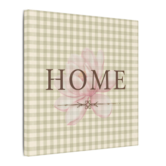 Home Plaid Canvas Wall Art — Floral Gingham "HOME" Sign - Creations by Chris and Carlos