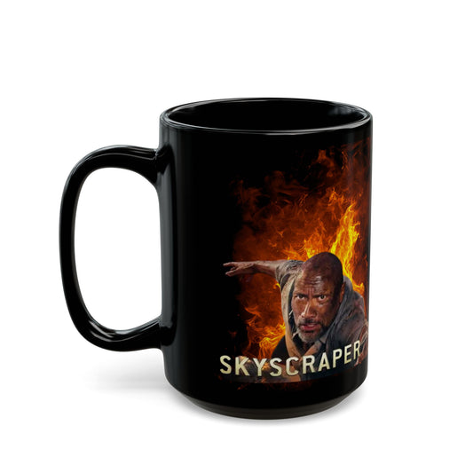 Skyscraper Movie Mug — Dwayne Johnson Action Fire Scene 11oz/15oz Black Coffee Cup - Creations by Chris and Carlos
