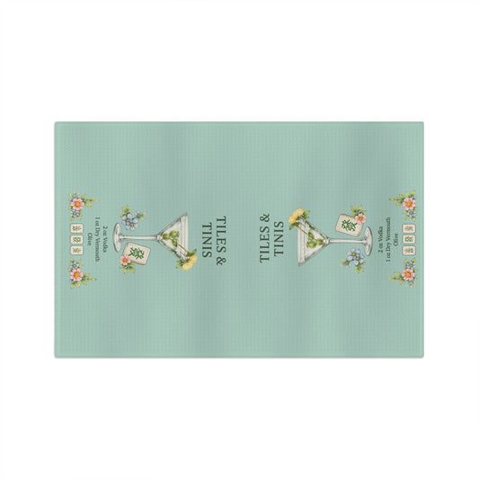 Tiles & Tinis Microfiber Tea Towel — Vintage Cocktail Design, Floral Martini Kitchen Towel - Creations by Chris and Carlos