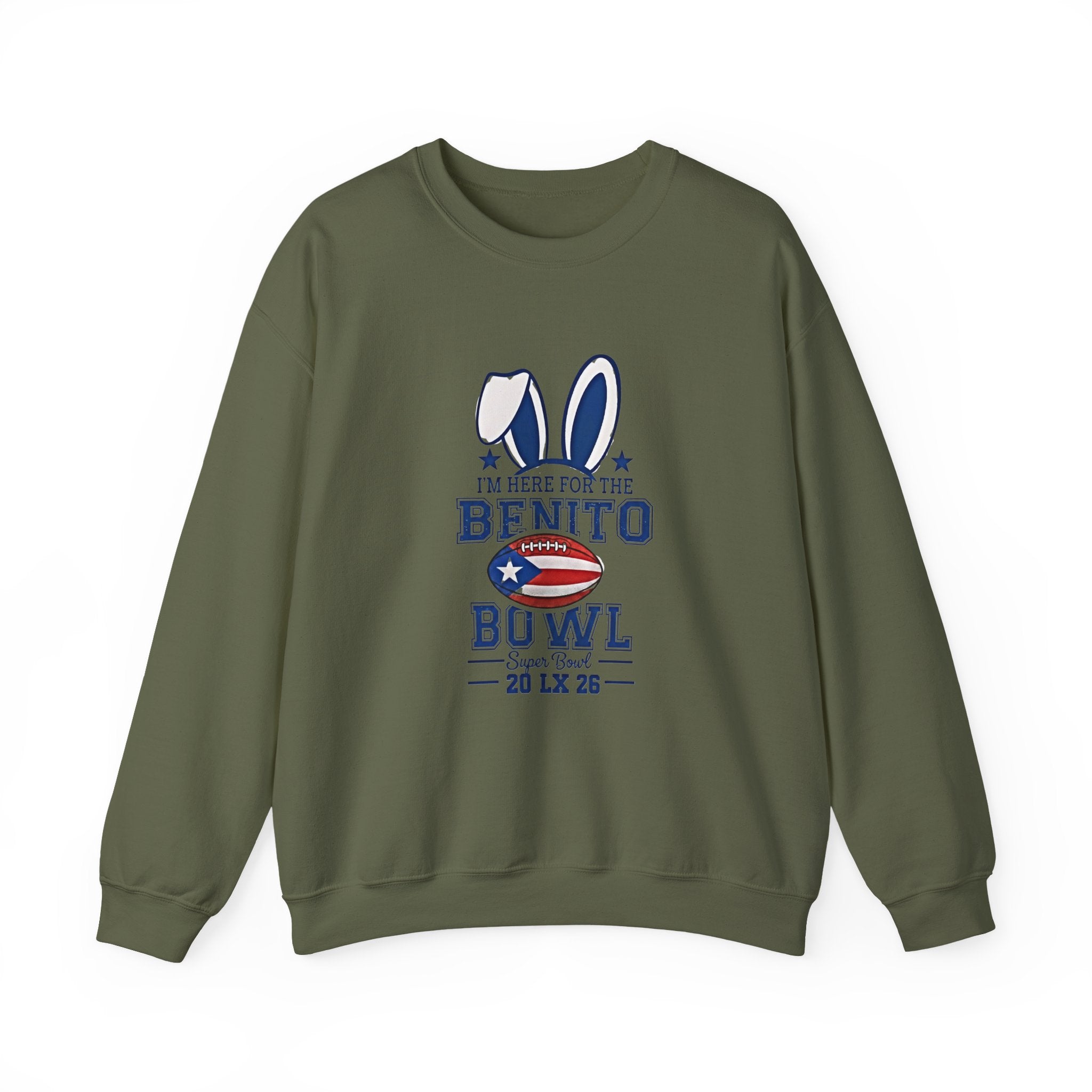 Benito Bowl Crewneck Sweatshirt – Patriotic Football Bunny Design - Creations by Chris and Carlos