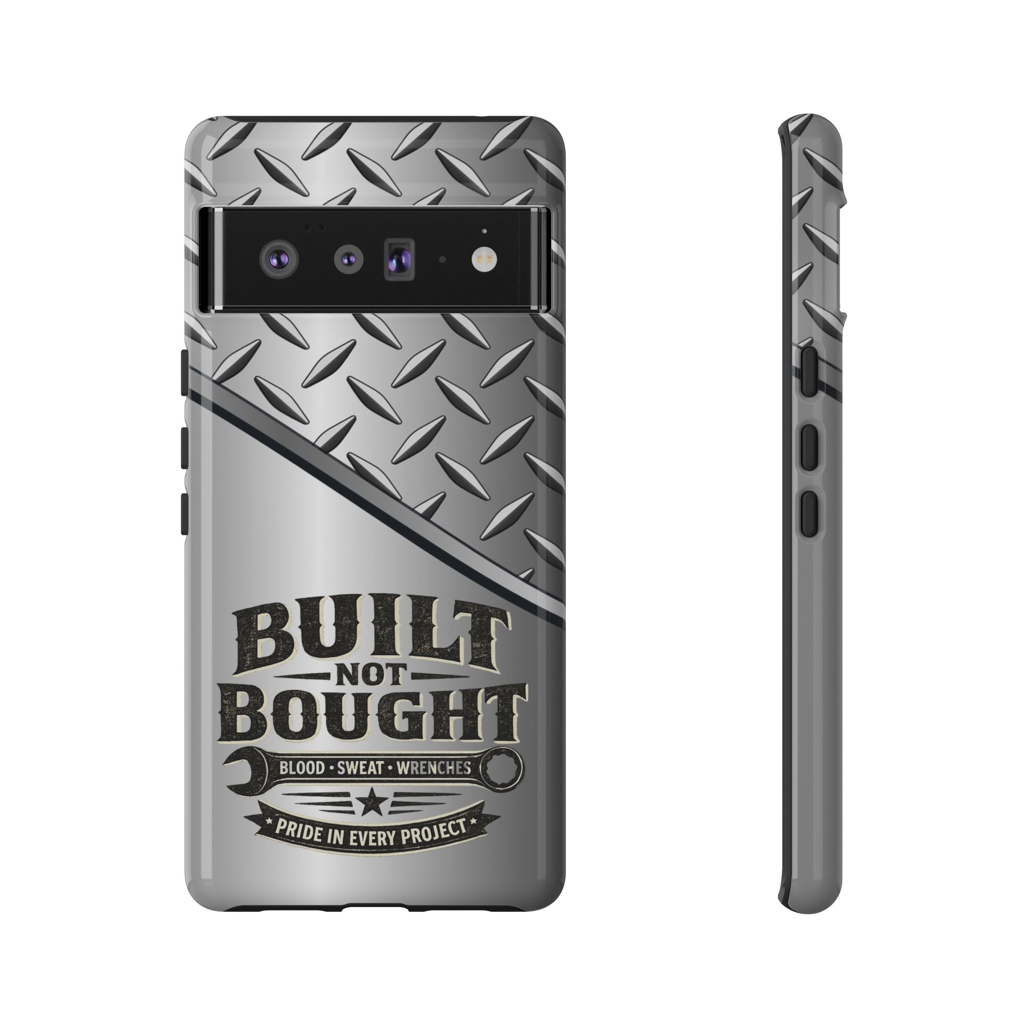 Built Not Bought Metal Diamond-Plate Phone Case — Rugged Tool Lover Gift - Creations by Chris and Carlos