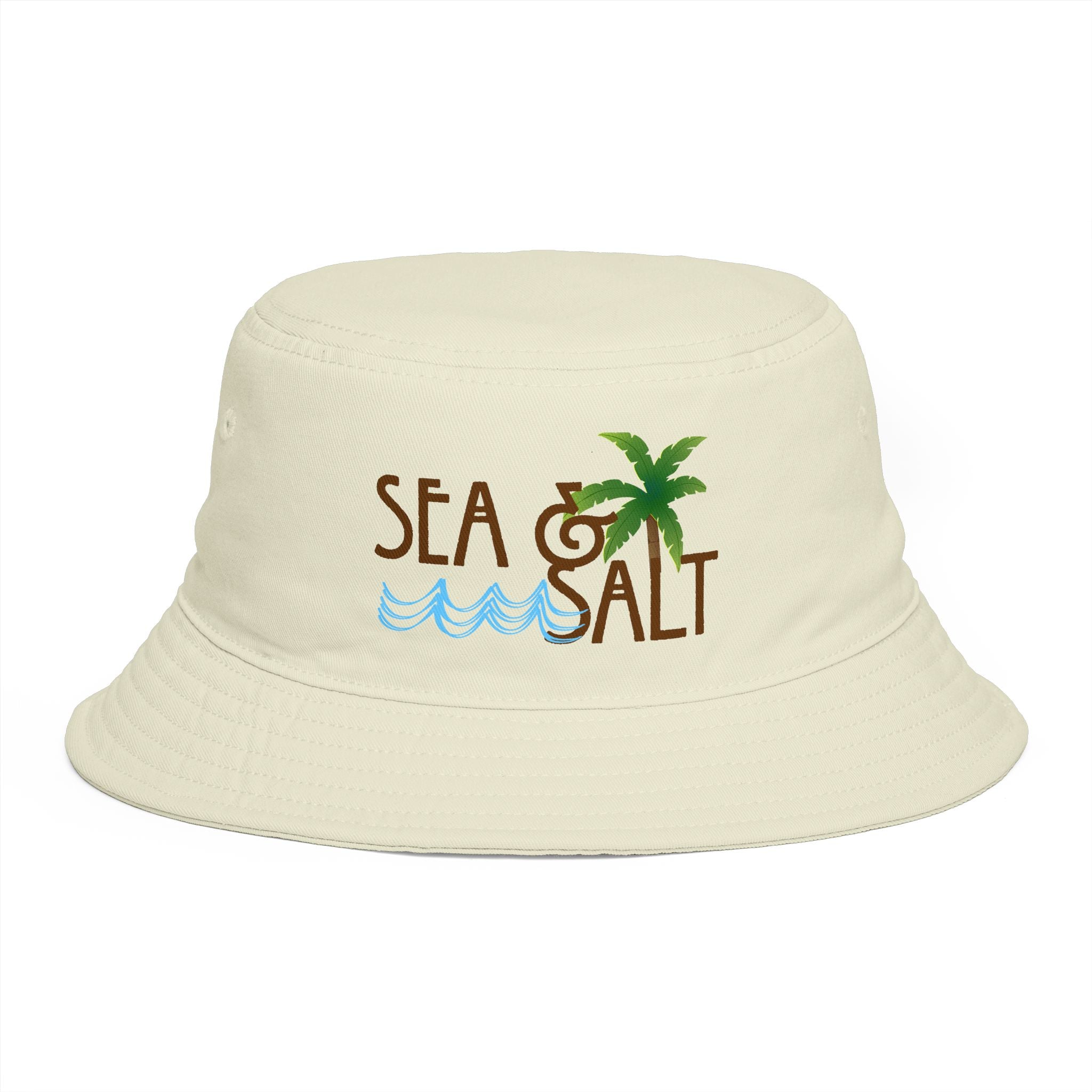 Sea & Salt Embroidered Bucket Hat — Palm Tree Beach Sun Hat - Creations by Chris and Carlos
