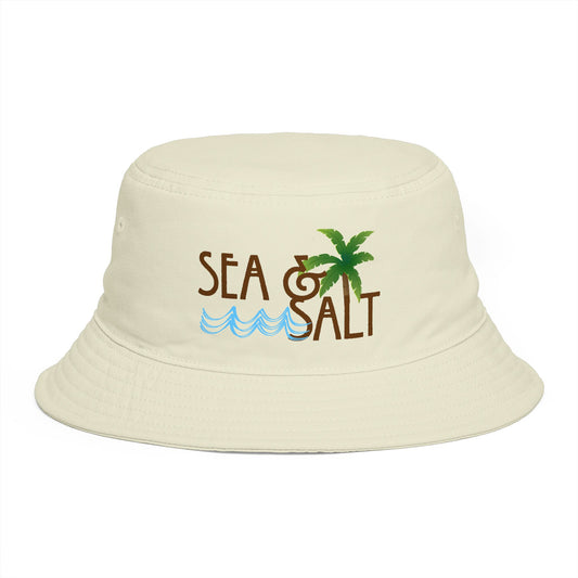 Sea & Salt Embroidered Bucket Hat — Palm Tree Beach Sun Hat - Creations by Chris and Carlos