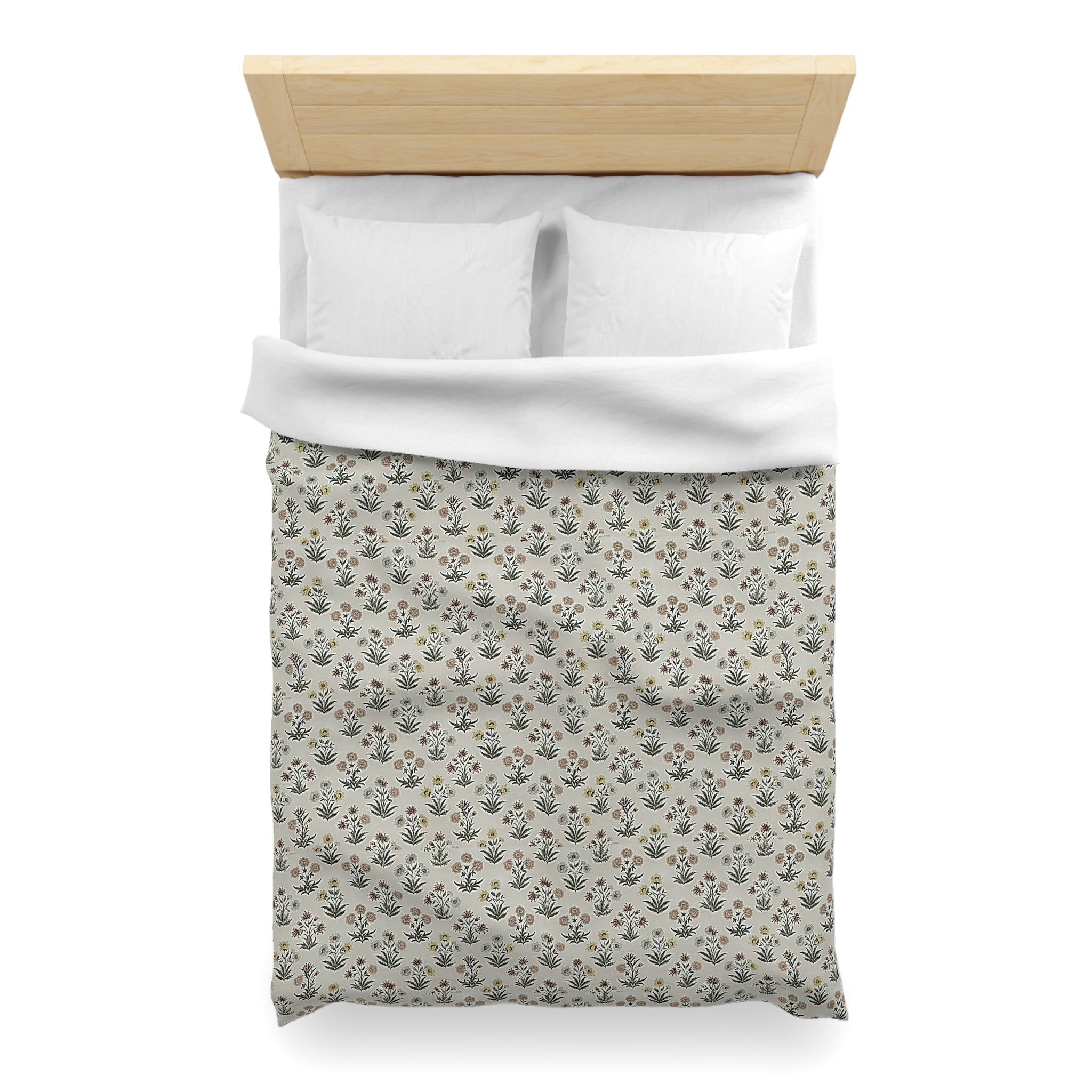 Floral Folk Pattern Duvet Cover — Neutral Microfiber Bedding - Creations by Chris and Carlos