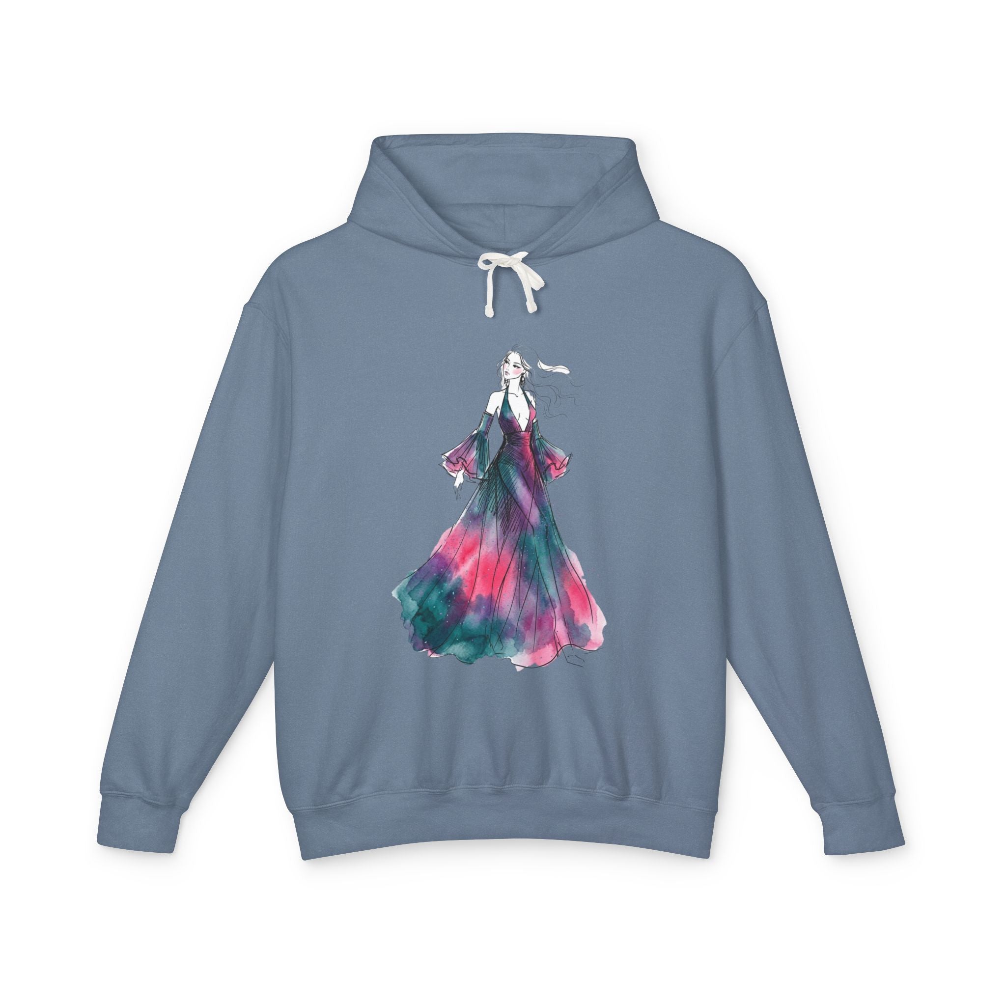 Watercolor Evening Gown Hoodie — Elegant Fashion Illustration Sweatshirt - Creations by Chris and Carlos