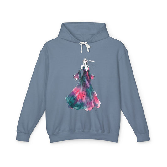Watercolor Evening Gown Hoodie — Elegant Fashion Illustration Sweatshirt - Creations by Chris and Carlos