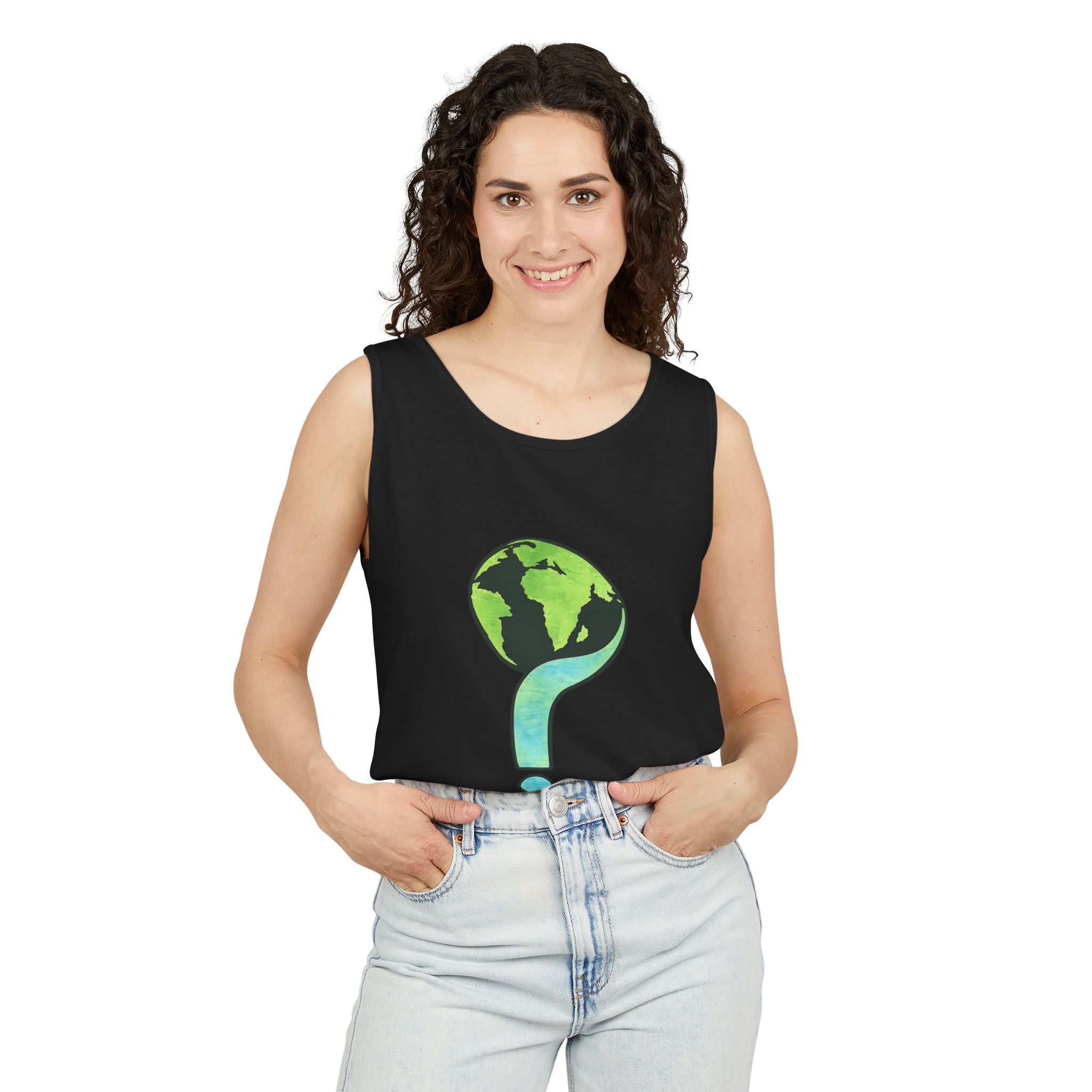 Earth Question Mark Tank Top — Sustainable Planet Graphic Tank - Creations by Chris and Carlos
