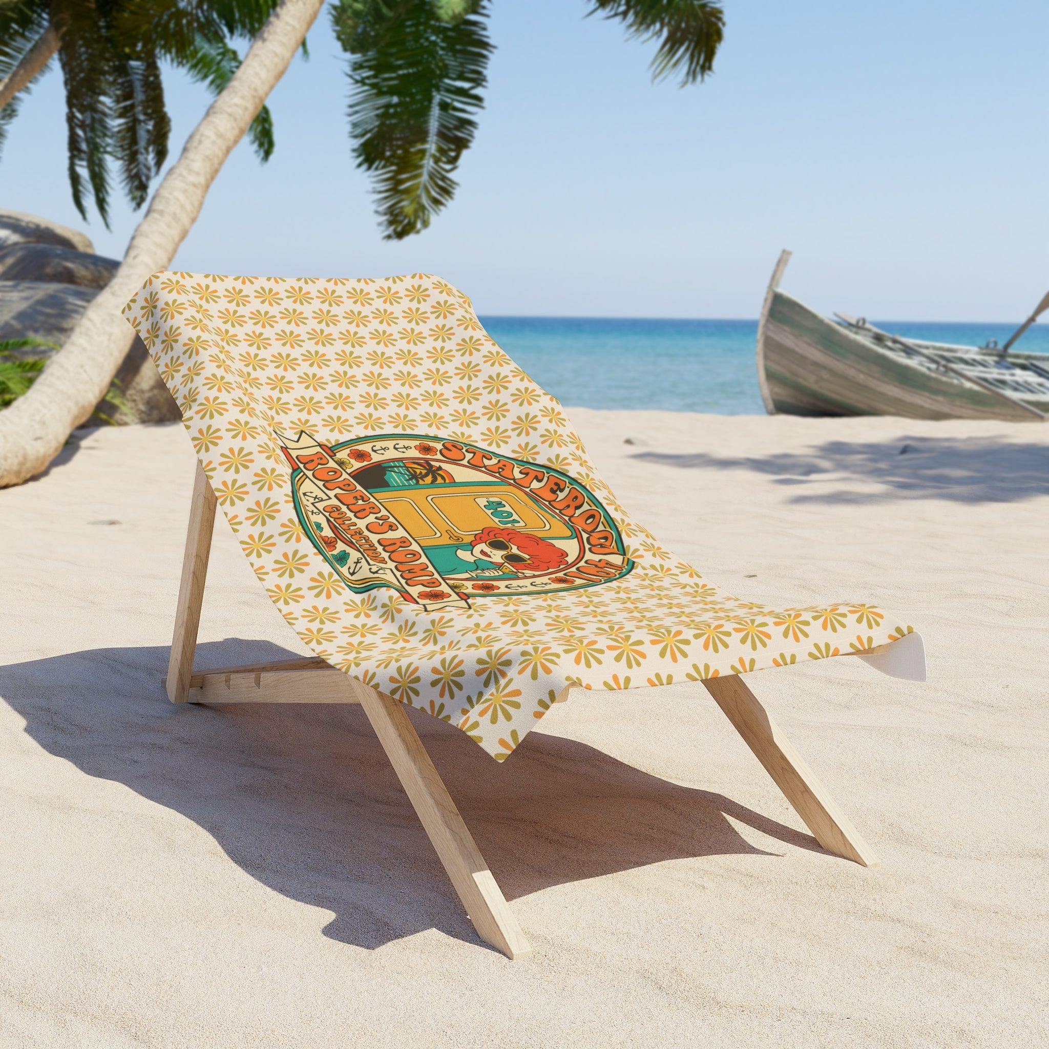 Stateroom 401 Roper's Romp Collection-Retro Surf Beach Towel — Sunflower Pattern with 'Salted Room 101' Graphic - Creations by Chris and Carlos