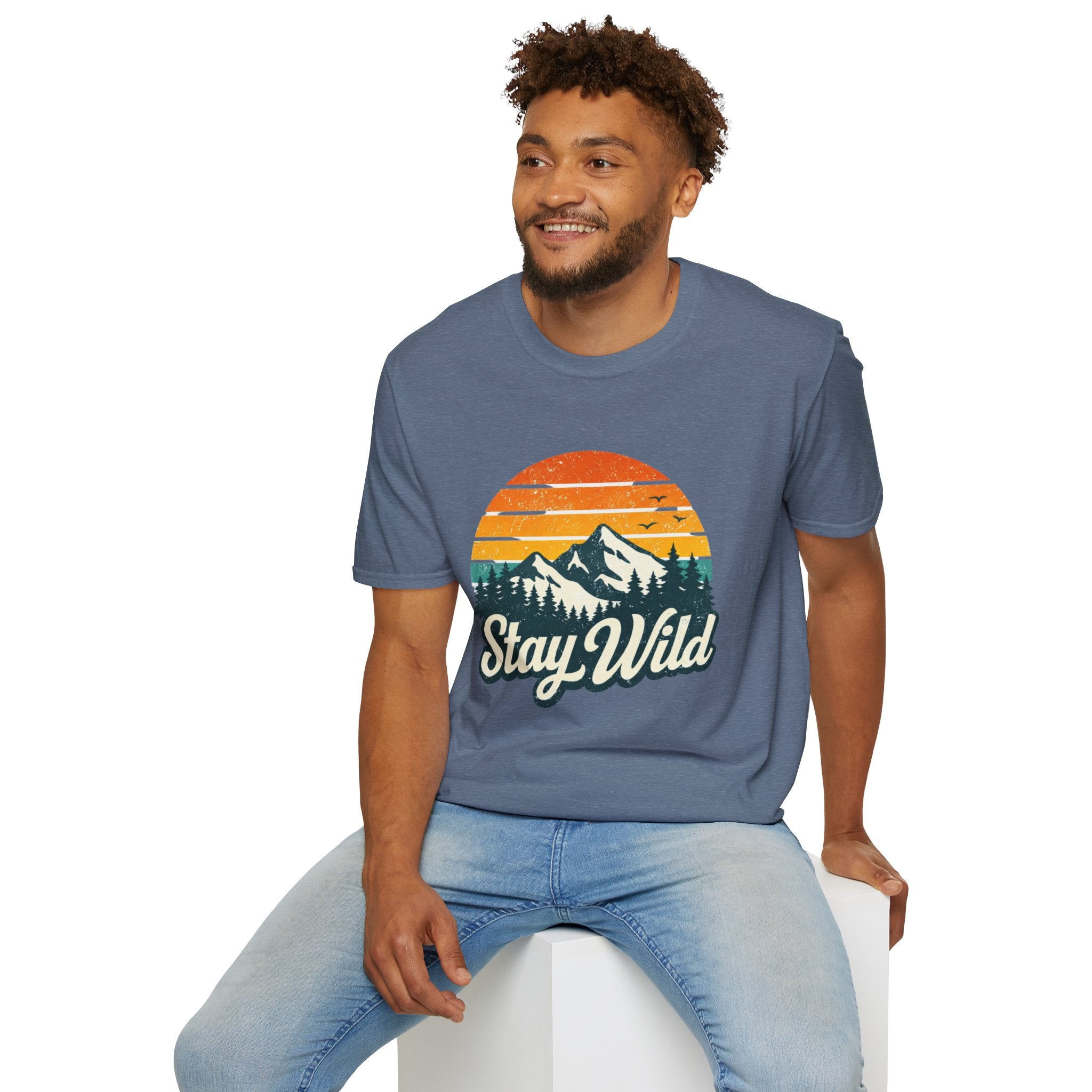 Stay Wild Mountain T-Shirt — Vintage Sunset Outdoor Adventure Tee - Creations by Chris and Carlos