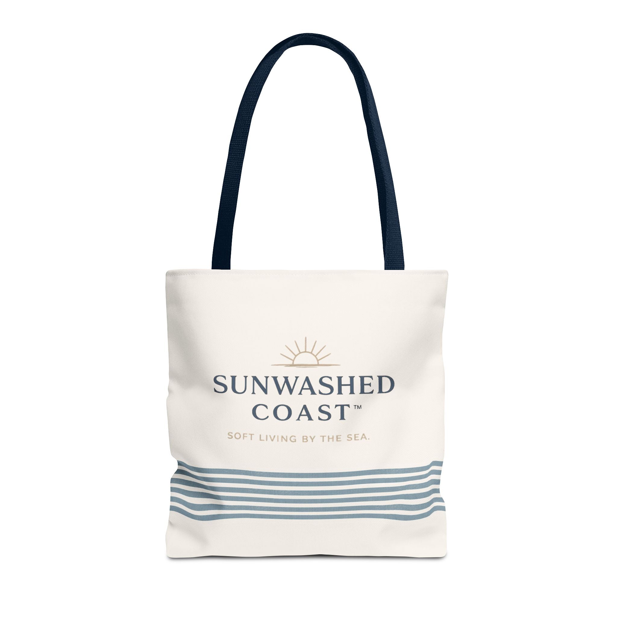 Sunwashed Coast Tote Bag – Coastal Striped Beach Canvas Tote (“Sunwashed Coast” Logo) - Creations by Chris and Carlos