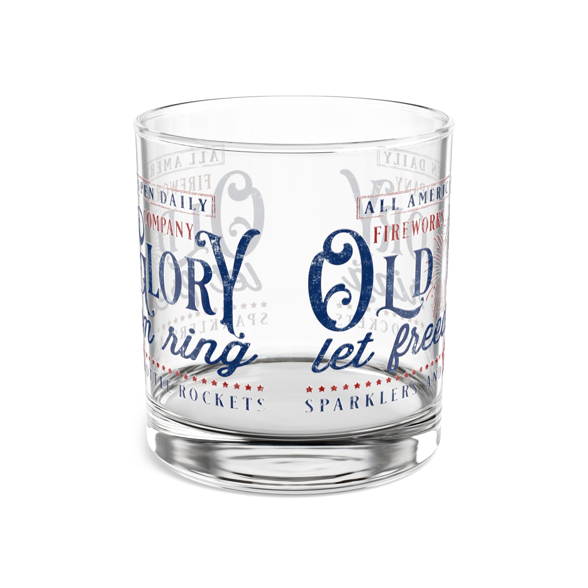 Old Glory Rocks Glass — 10oz Patriotic Whiskey Glass with Fireworks Design - Creations by Chris and Carlos