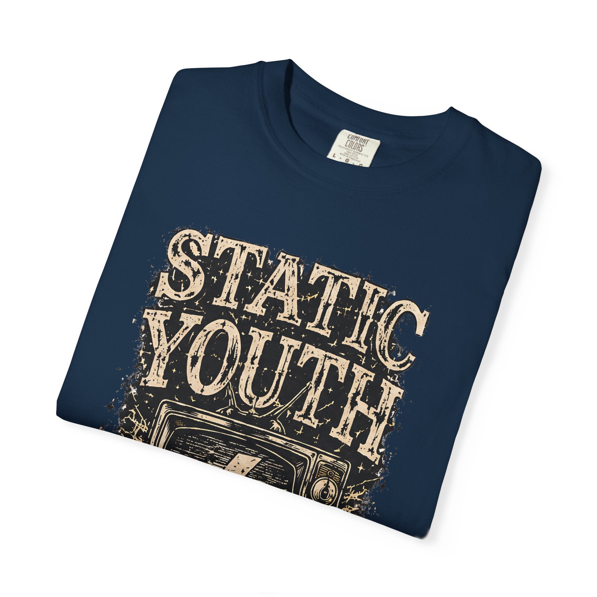Static Youth Graphic Tee — Vintage TV Lightning Bolt "Old Soul Replay" - Creations by Chris and Carlos