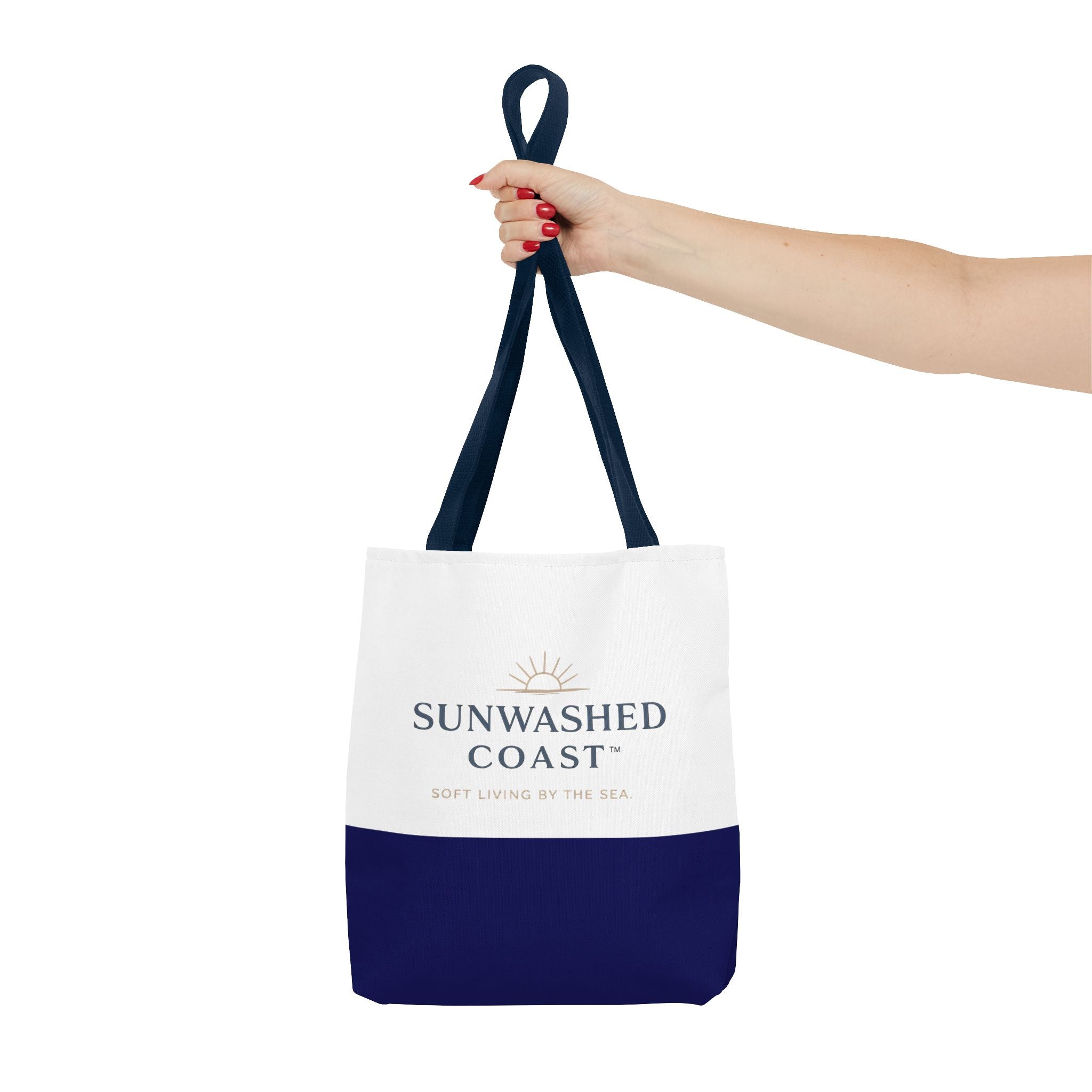 Sunwashed Coast Tote Bag — Coastal Canvas Beach Tote with 'Soft Living by the Sea' Logo - Creations by Chris and Carlos