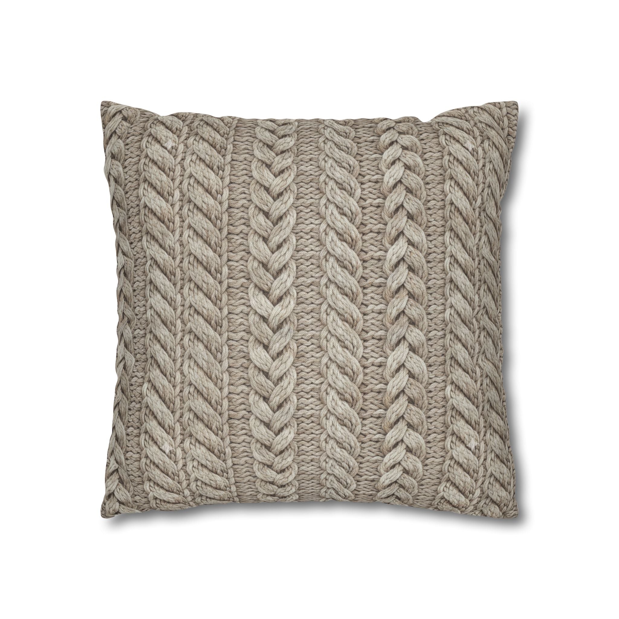 Plumstead Manor Cozy Cable Knit Decorative Pillowcase — Neutral Beige Square Throw Pillow Cover - Creations by Chris and Carlos
