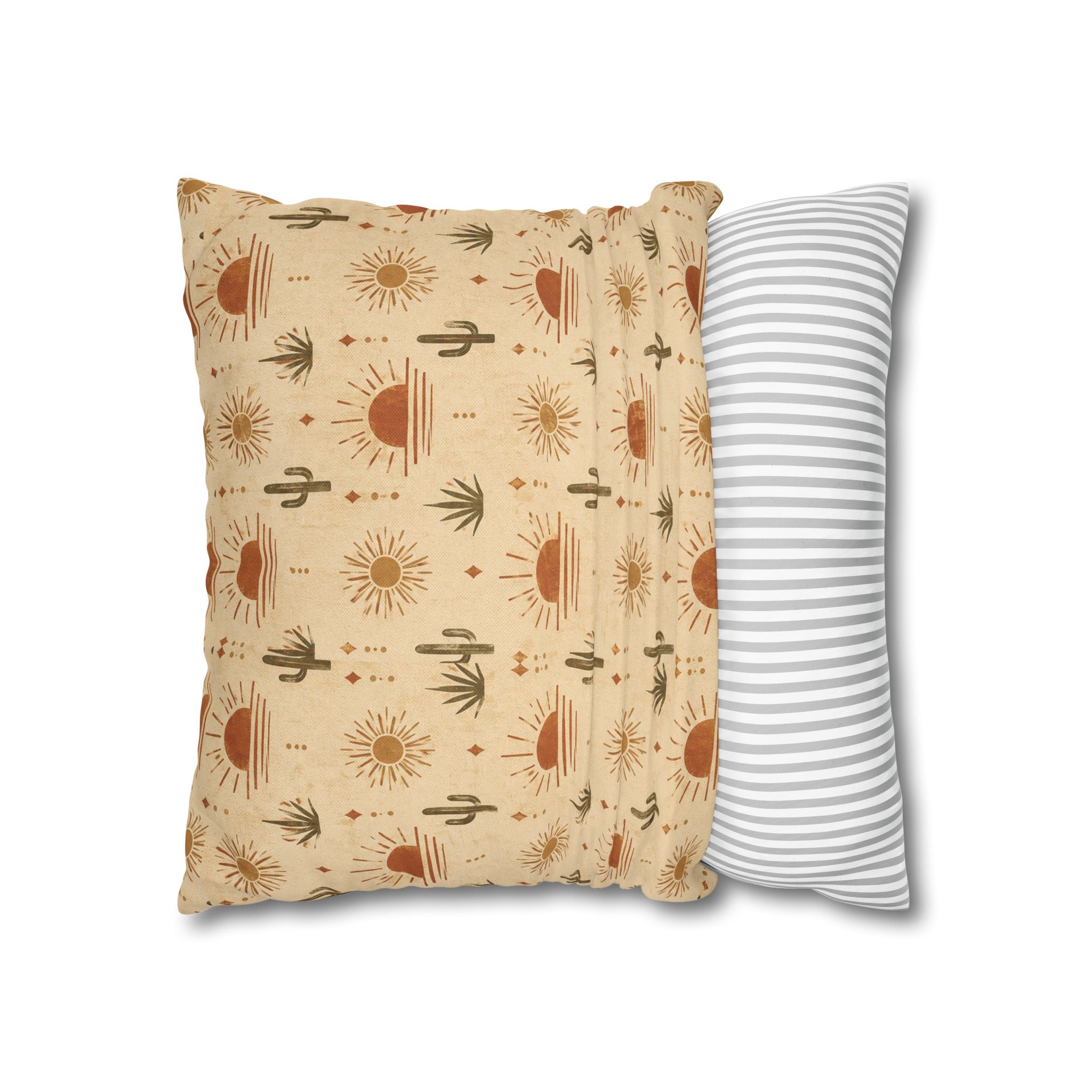 Desert Sunrise Square Pillowcase — Boho Cactus Sun Pattern - Creations by Chris and Carlos