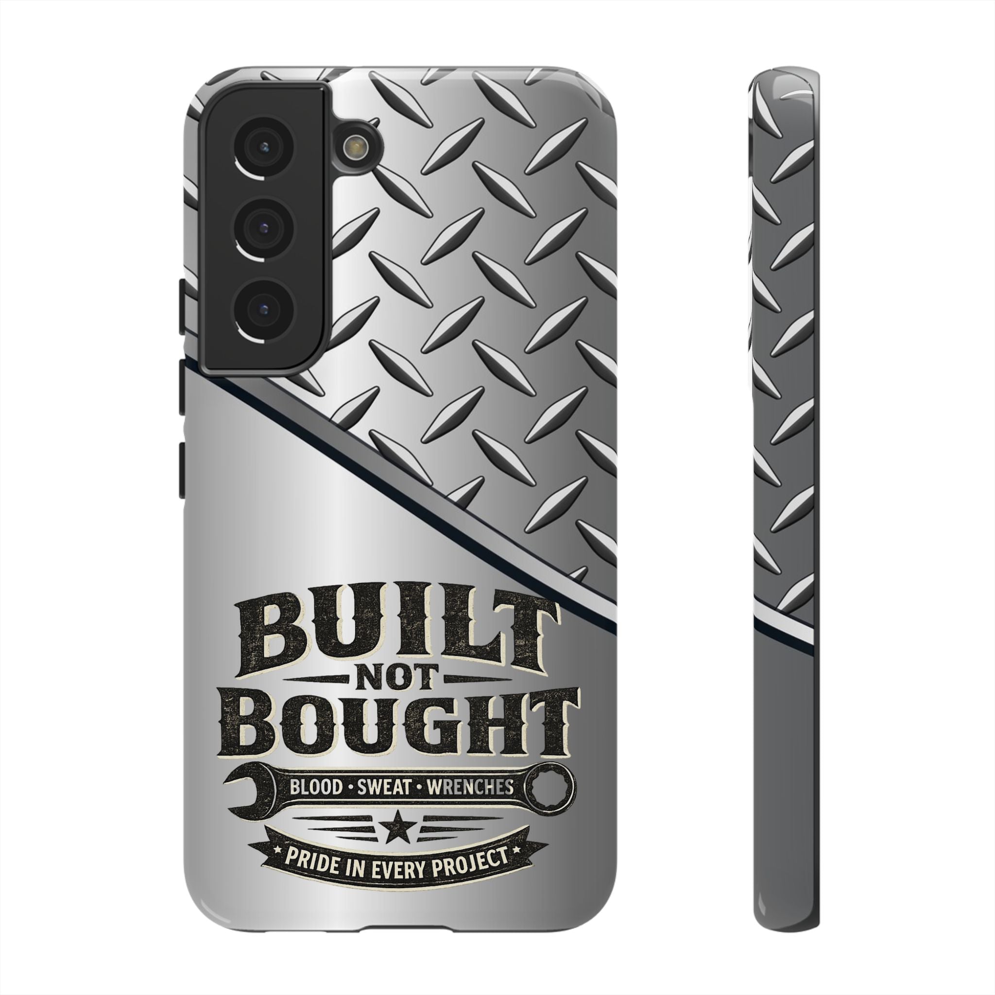 Built Not Bought Metal Diamond-Plate Phone Case — Rugged Tool Lover Gift - Creations by Chris and Carlos