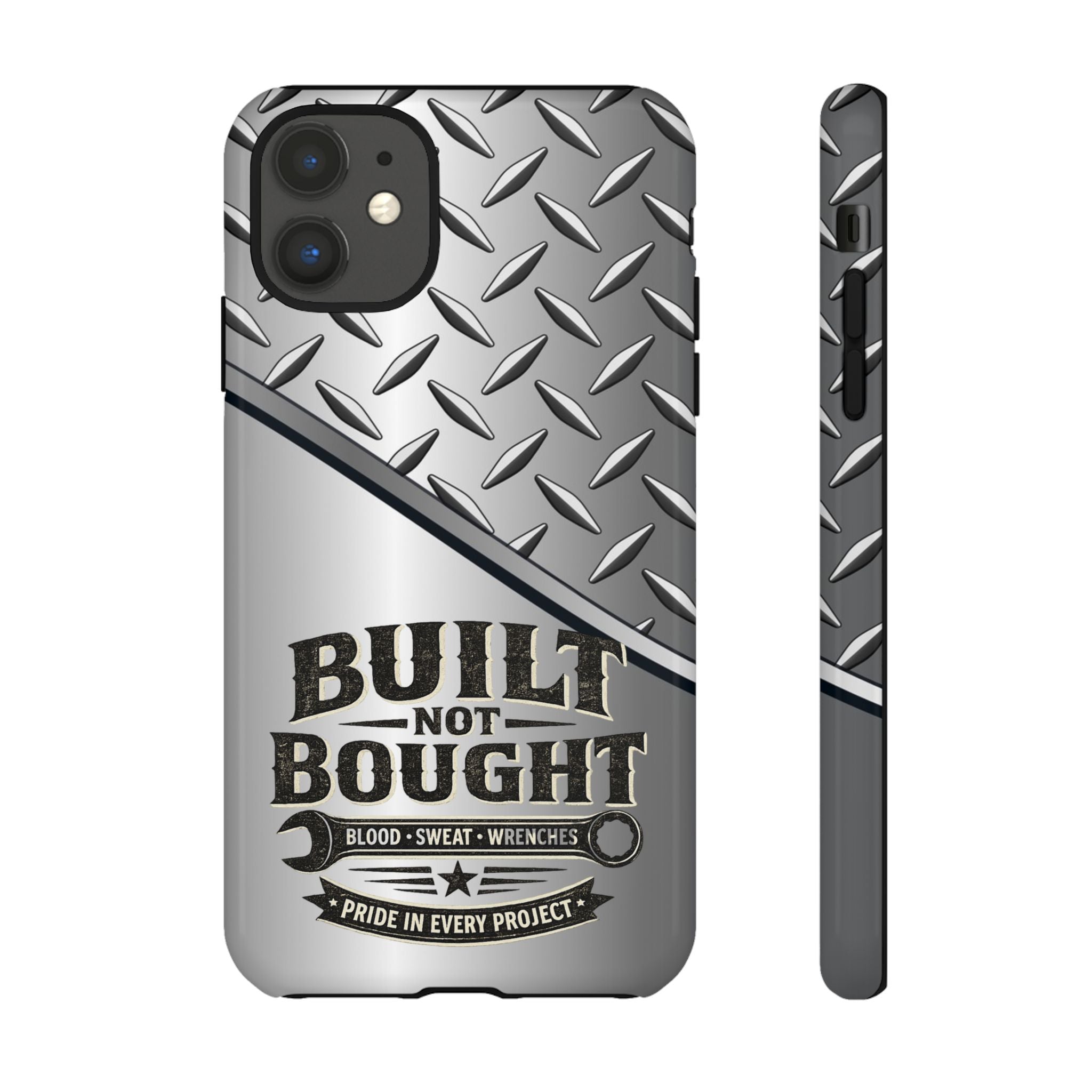 Built Not Bought Metal Diamond-Plate Phone Case — Rugged Tool Lover Gift - Creations by Chris and Carlos