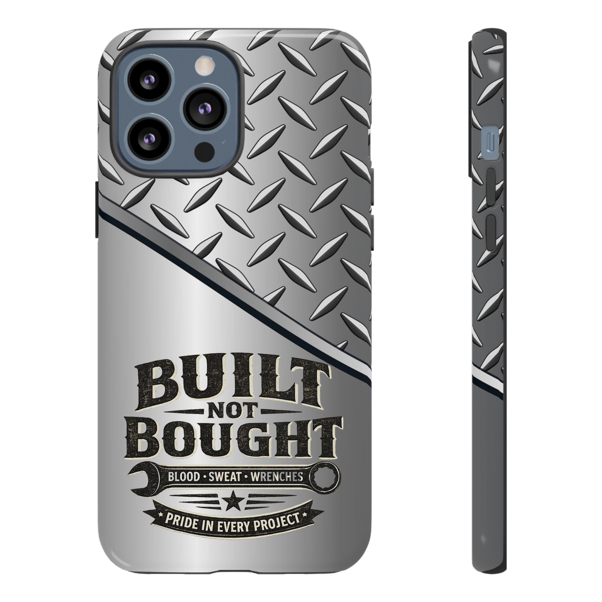 Built Not Bought Metal Diamond-Plate Phone Case — Rugged Tool Lover Gift - Creations by Chris and Carlos