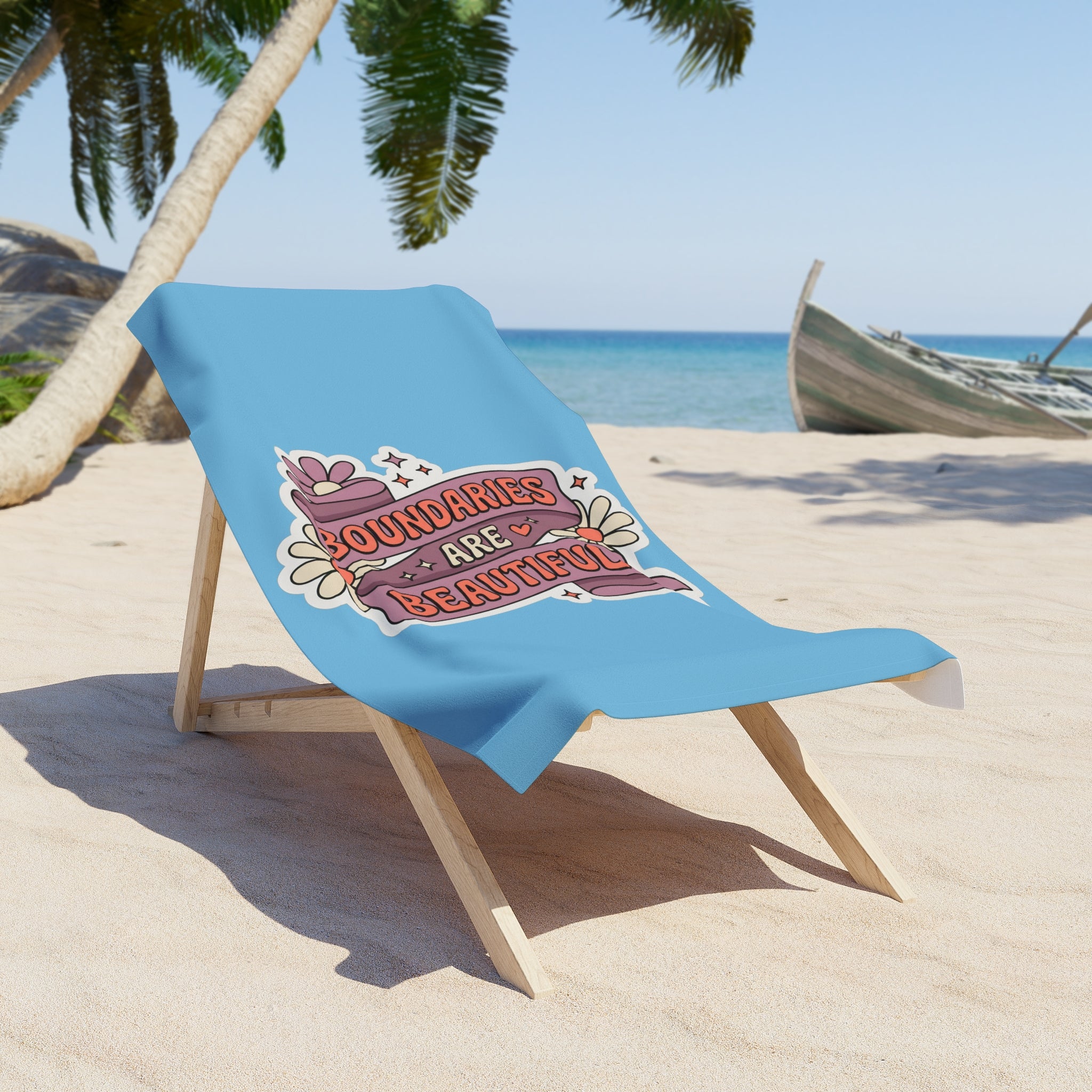 Beach Towel — "Boundaries Are Beautiful" Floral Self-Care Design - Creations by Chris and Carlos