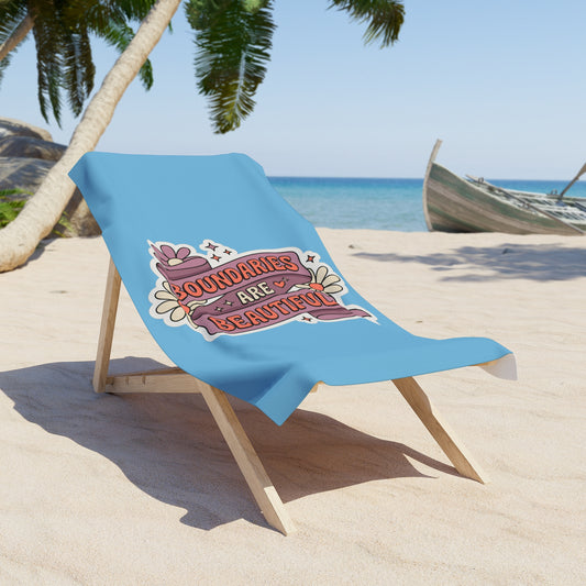 Beach Towel — "Boundaries Are Beautiful" Floral Self-Care Design - Creations by Chris and Carlos