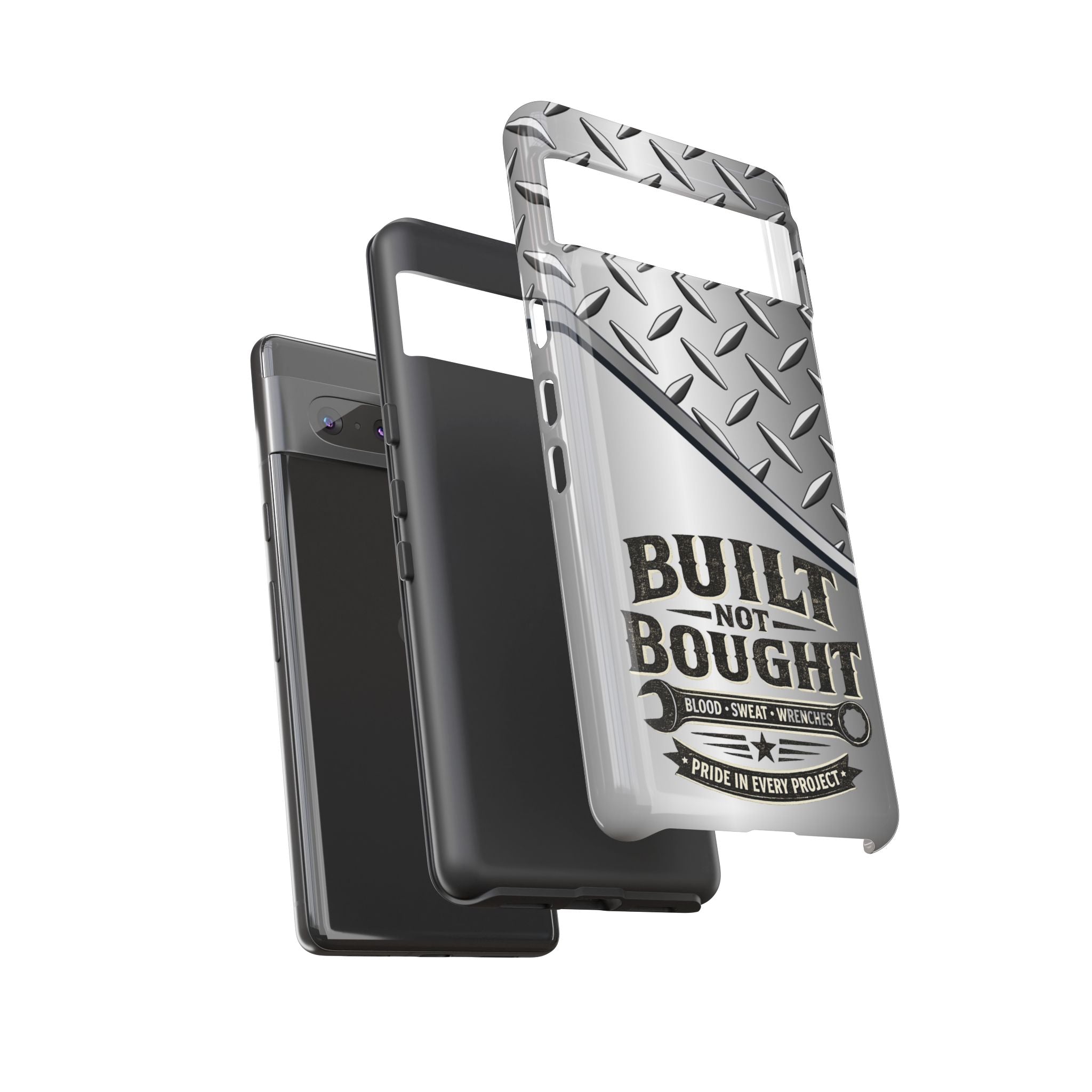 Built Not Bought Metal Diamond-Plate Phone Case — Rugged Tool Lover Gift - Creations by Chris and Carlos