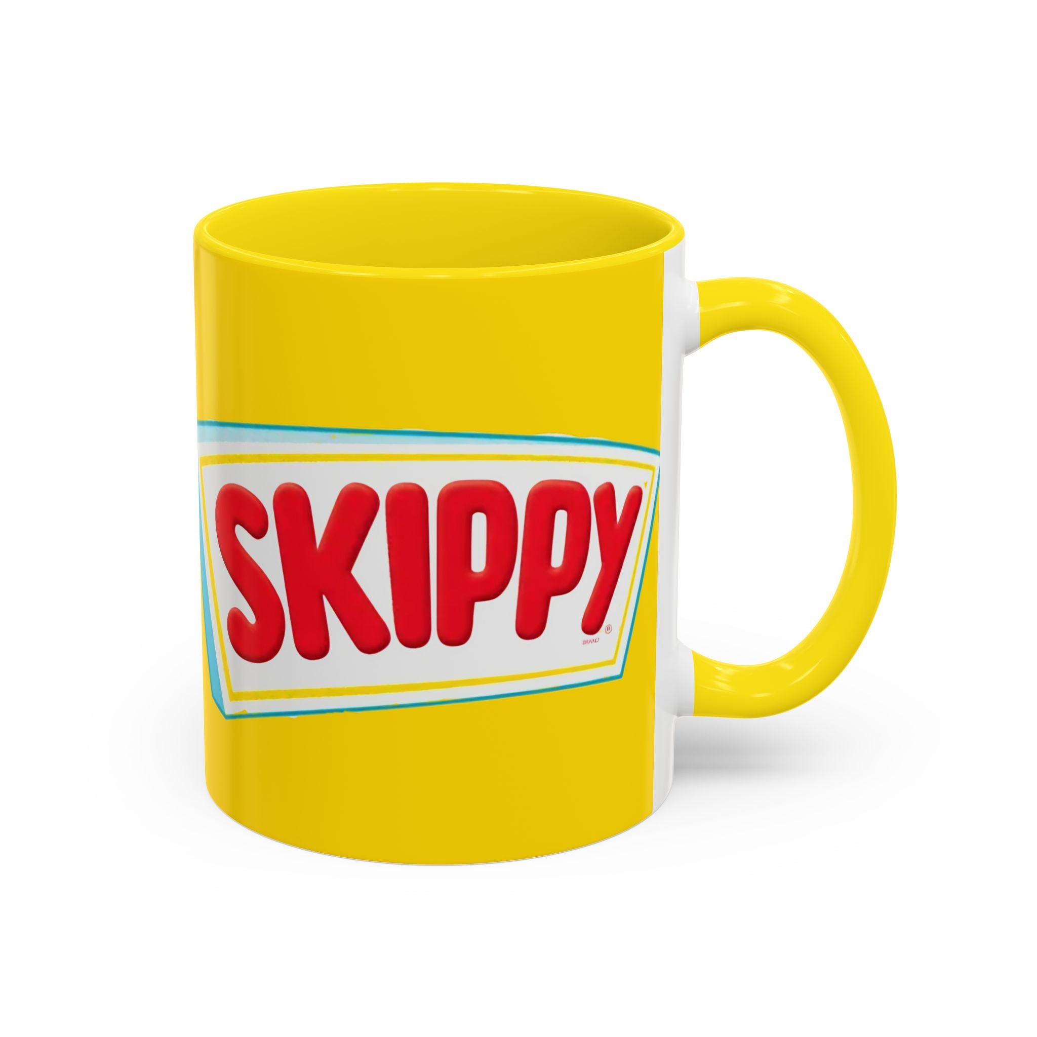 Skippy Retro Logo Coffee Mug — Yellow Accent Peanut Butter Inspired 11/15oz - Creations by Chris and Carlos