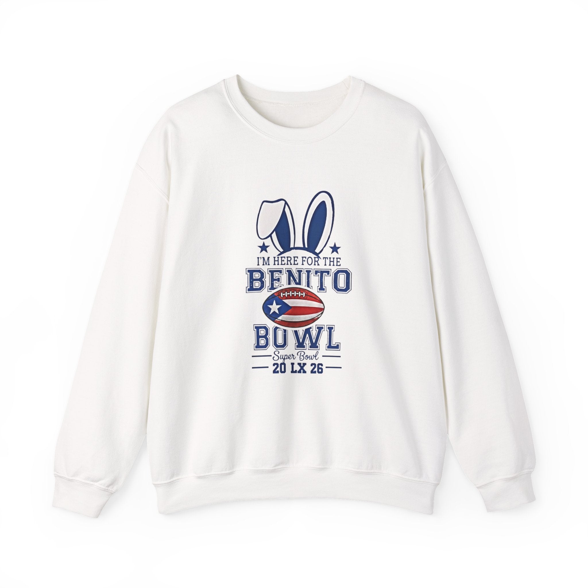 Benito Bowl Crewneck Sweatshirt – Patriotic Football Bunny Design - Creations by Chris and Carlos