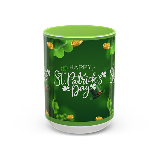 Happy St. Patrick's Day Coffee Mug – Green Shamrock & Gold Coin 11/15oz - Creations by Chris and Carlos