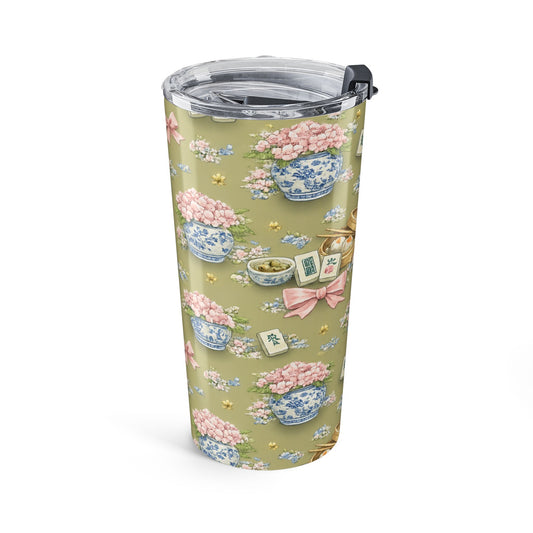 20oz Floral Mahjong Tumbler — Vintage Hydrangea & Mahjong Tile Travel Cup - Creations by Chris and Carlos