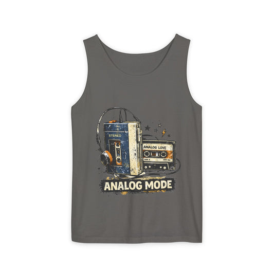 Analog Mode Tank Top — Retro Cassette & Headphones Vintage Music Tee - Creations by Chris and Carlos
